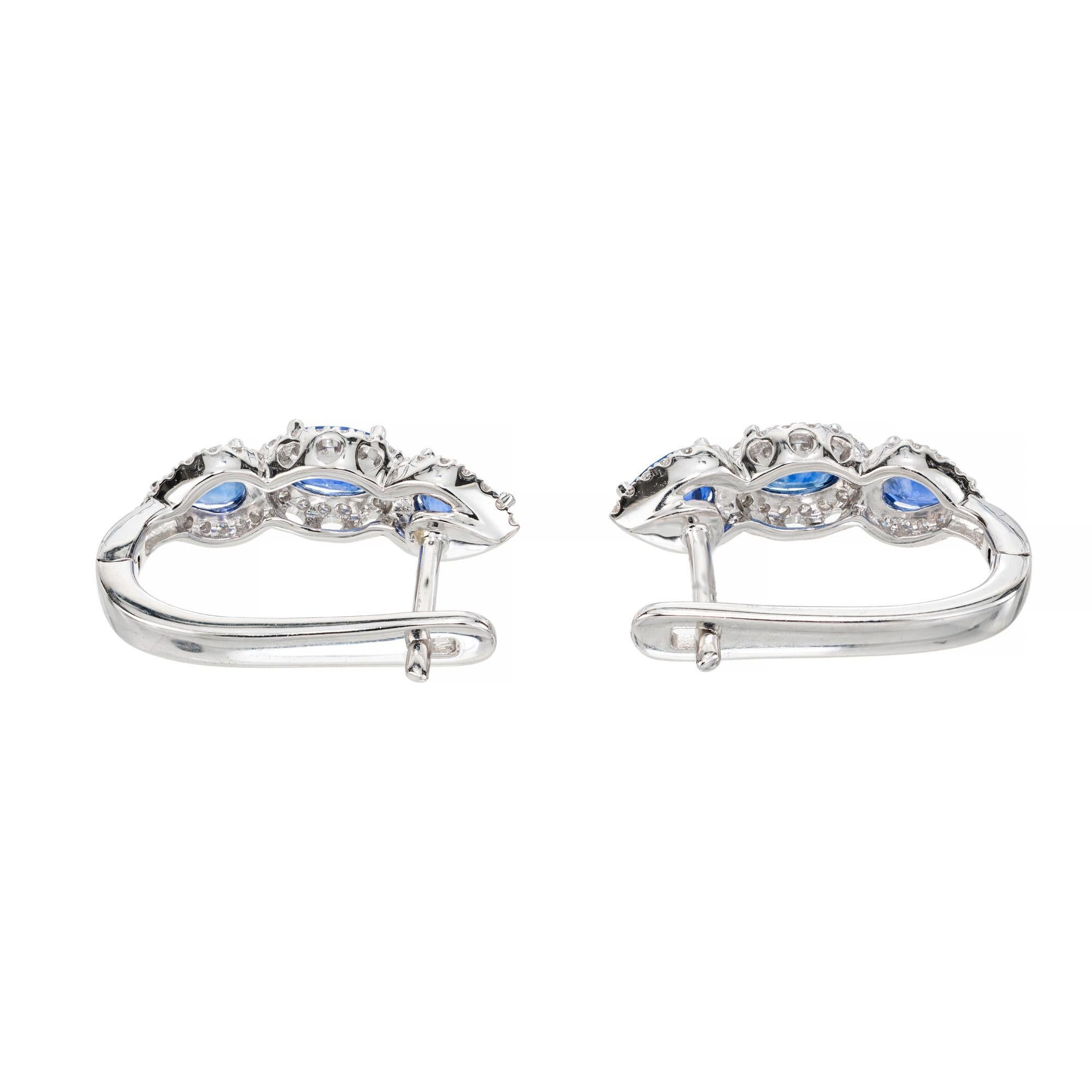 Women's Peter Suchy 1.38 Carat Sapphire Diamond Halo White Gold Hoop Earrings 