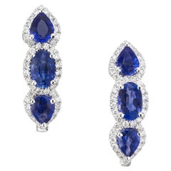 Peter Suchy 1.38 Carat Sapphire Diamond Halo White Gold Hoop Earrings 