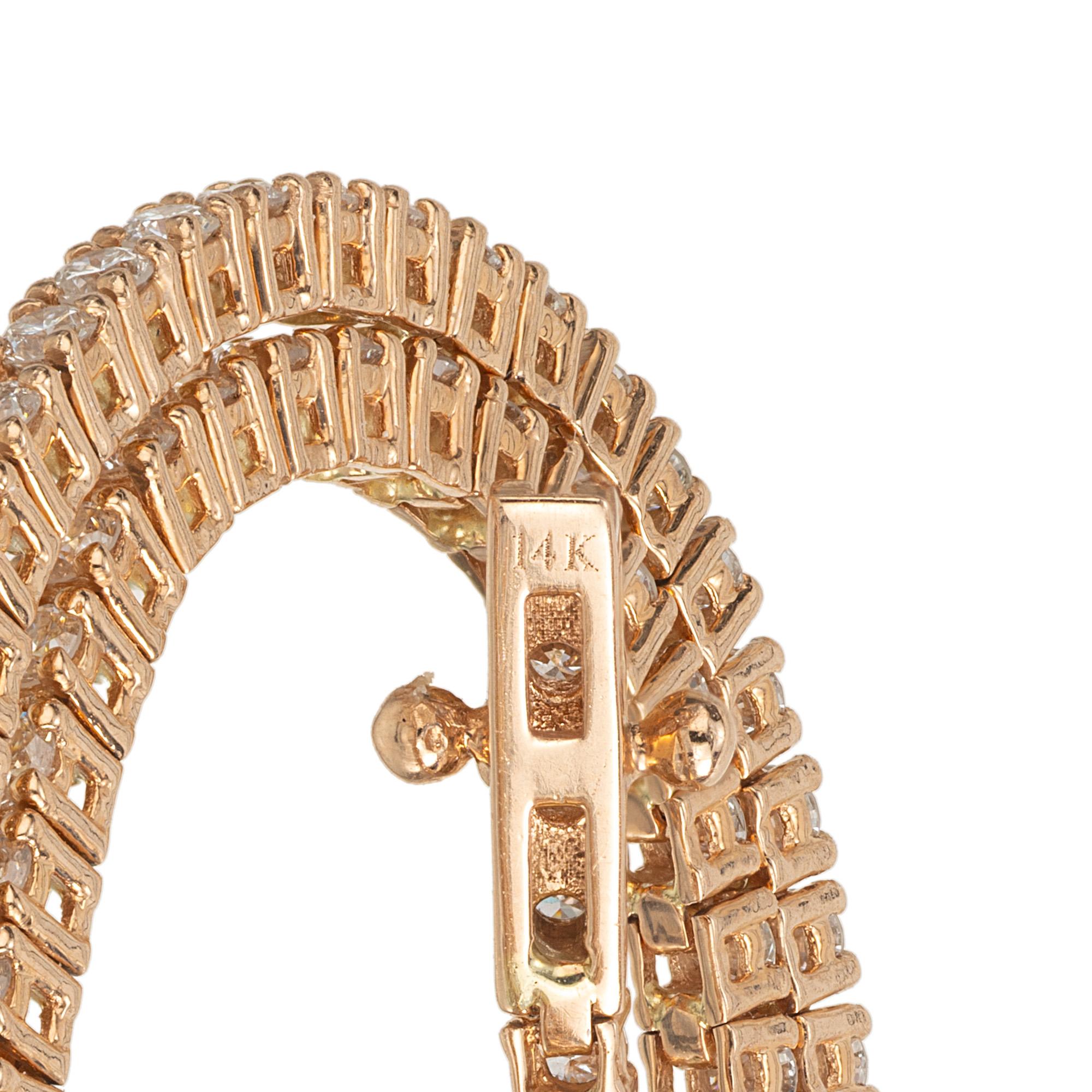 Femenino o masculino Peter Suchy Pulsera de tenis de oro rosa con diamantes talla brillante redondos 1,38 en venta