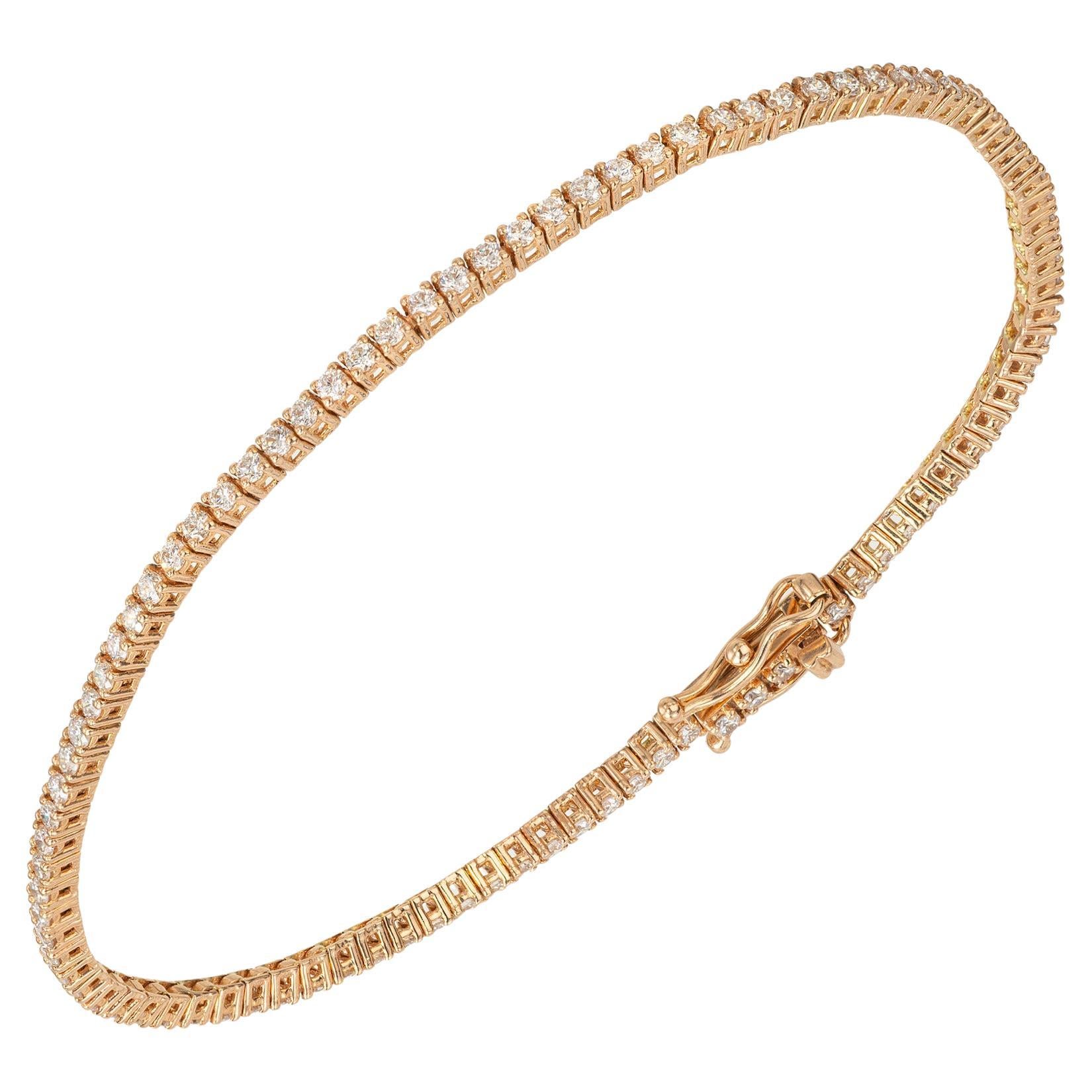 Peter Suchy Pulsera de tenis de oro rosa con diamantes talla brillante redondos 1,38 en venta