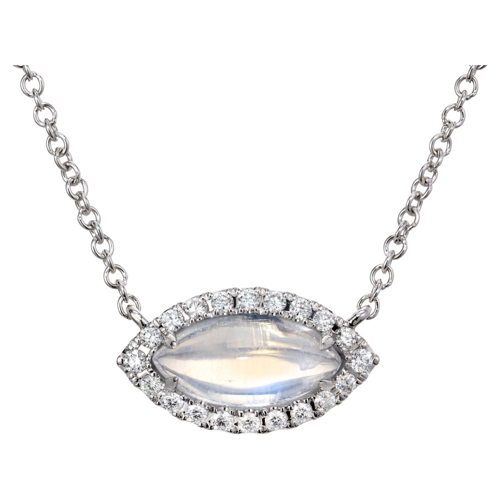 Peter Suchy 1.43 Carat Marquise Moonstone Diamond Halo Pendant Necklace For Sale