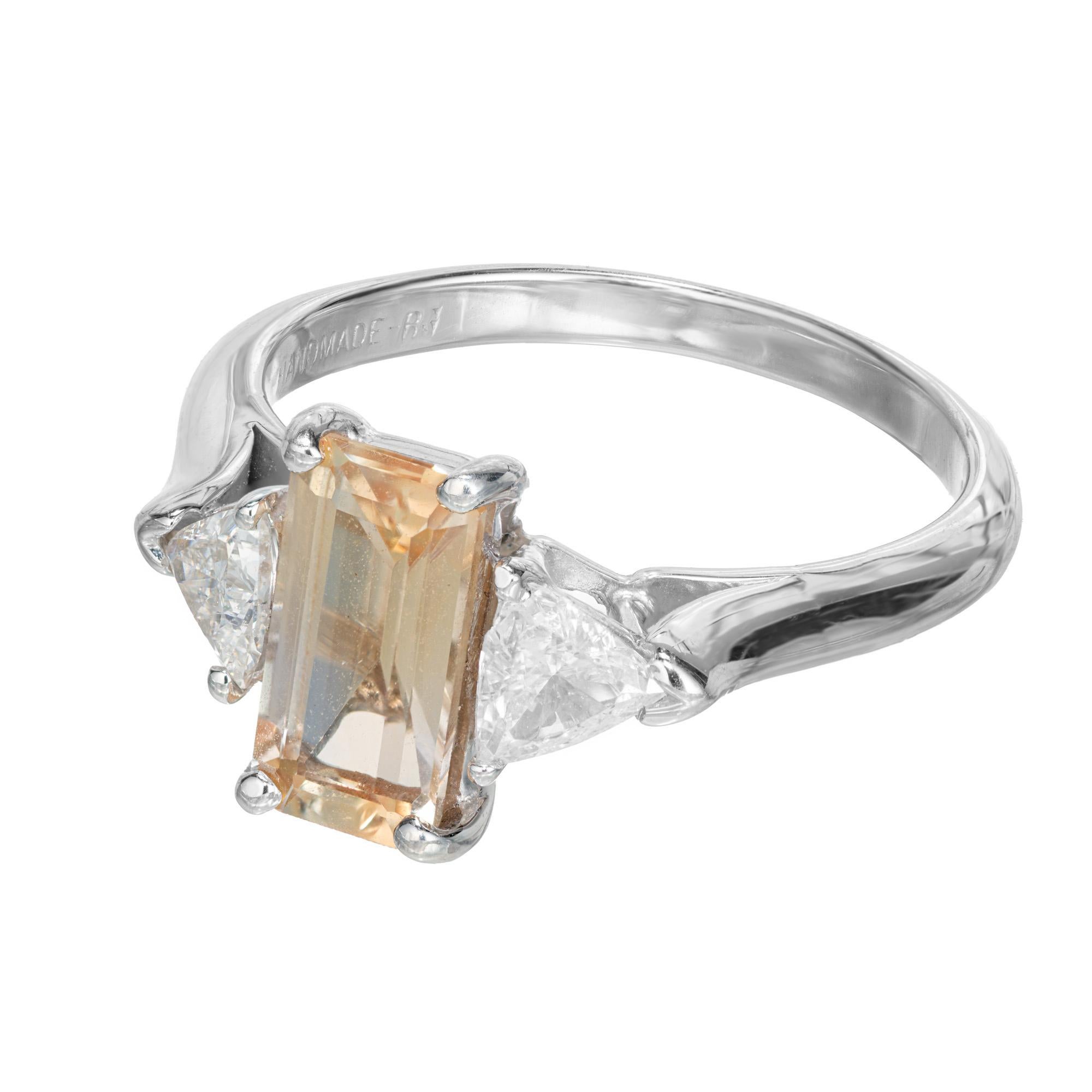 Trillion Cut Peter Suchy 1.44 Carat Natural Sapphire Diamond Three-Stone Platinum Ring For Sale