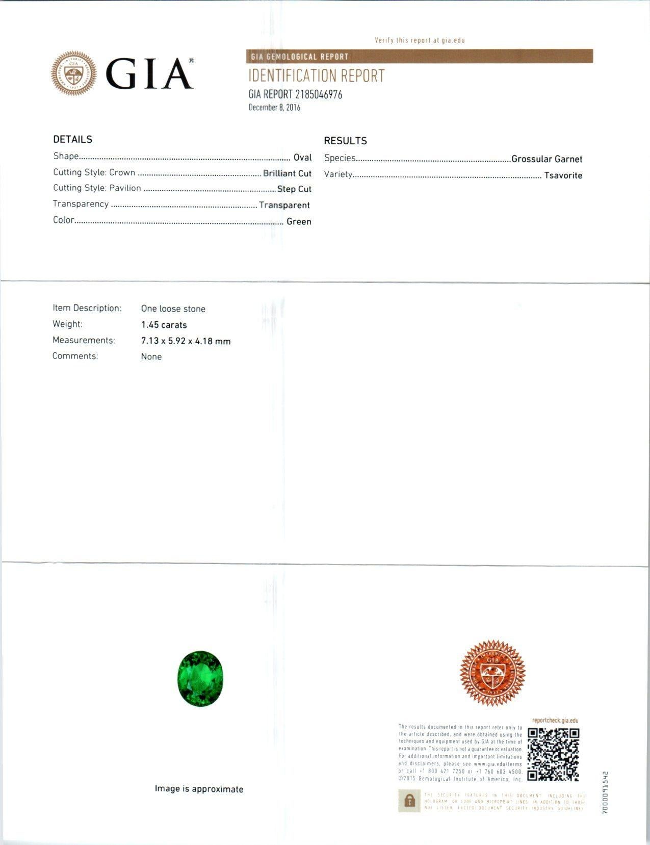 Oval Cut Peter Suchy 1.45 Carat Oval Tsavorite Garnet Diamond Platinum Engagement Ring For Sale