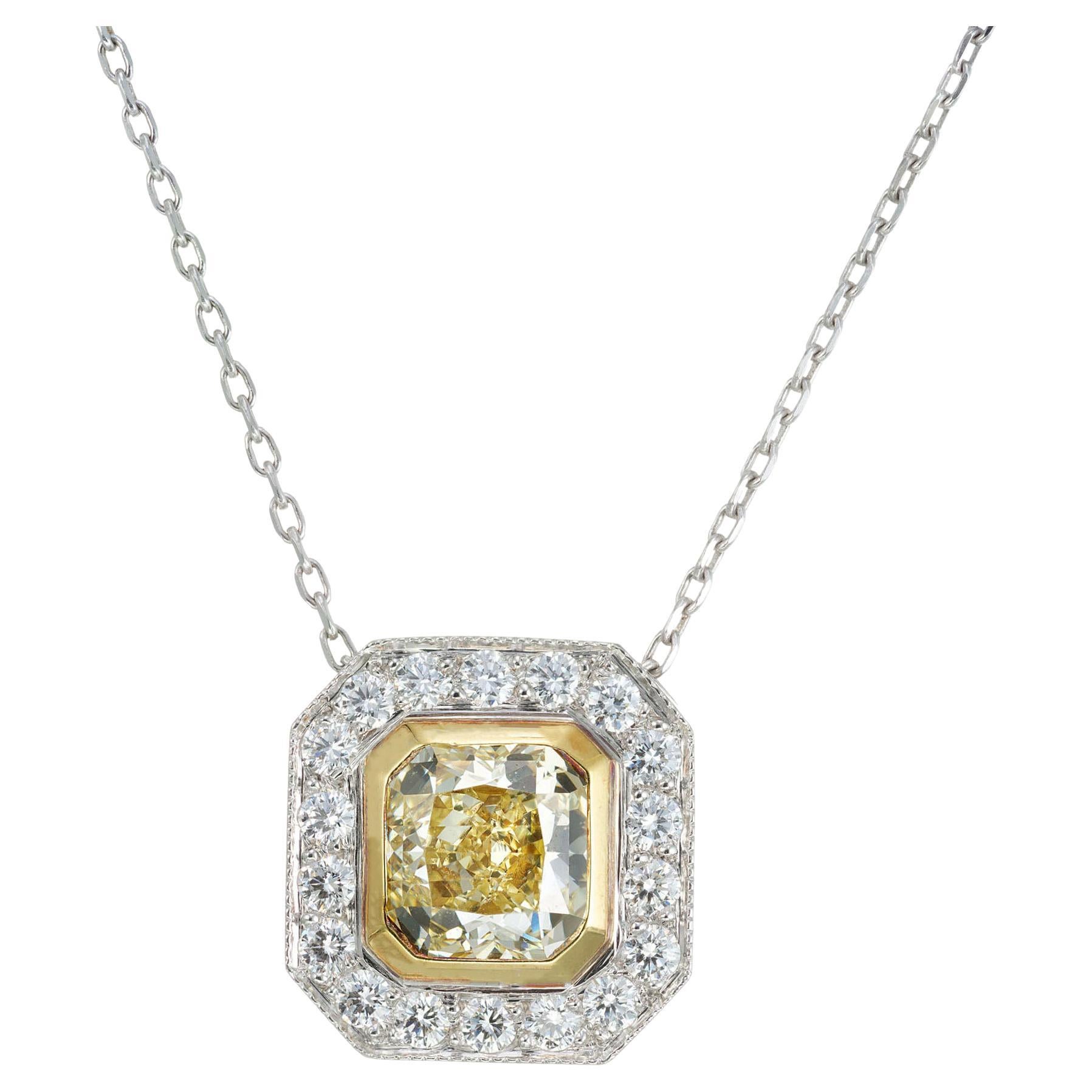Peter Suchy 1.50 Carat Canary Yellow Diamond Gold Platinum Pendant Necklace For Sale