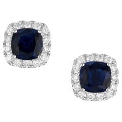 Peter Suchy 1.50 Carat Cushion Cut Sapphire Diamond White Gold Halo Earrings