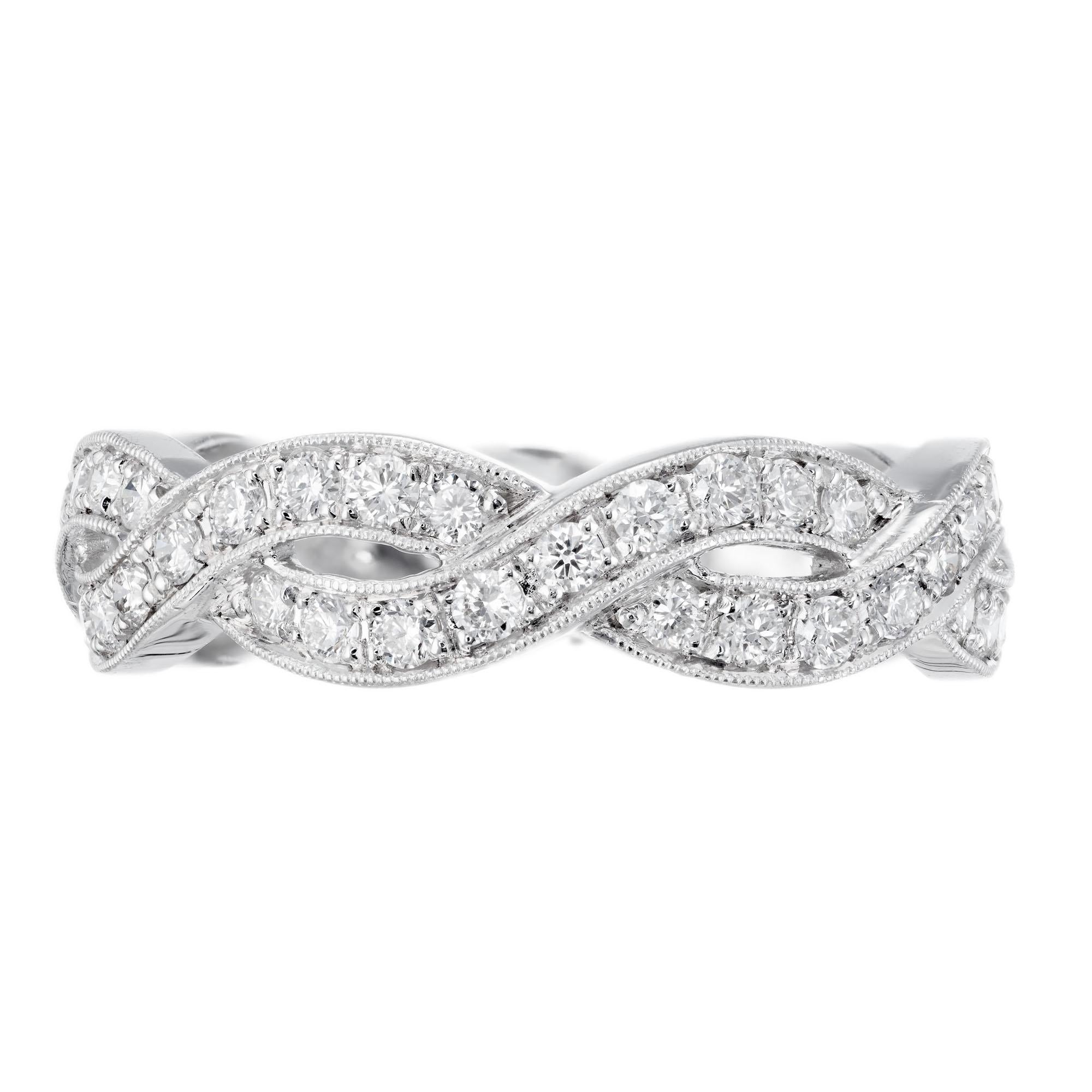 Infinity design diamond Eternity ring from the Peter Suchy Workshop. 84 white full cut diamonds in a platinum setting. Can be made in any finger size.

84 round Ideal full cut diamonds, approx. total weight 1.50cts, F, VS
Size 7 and