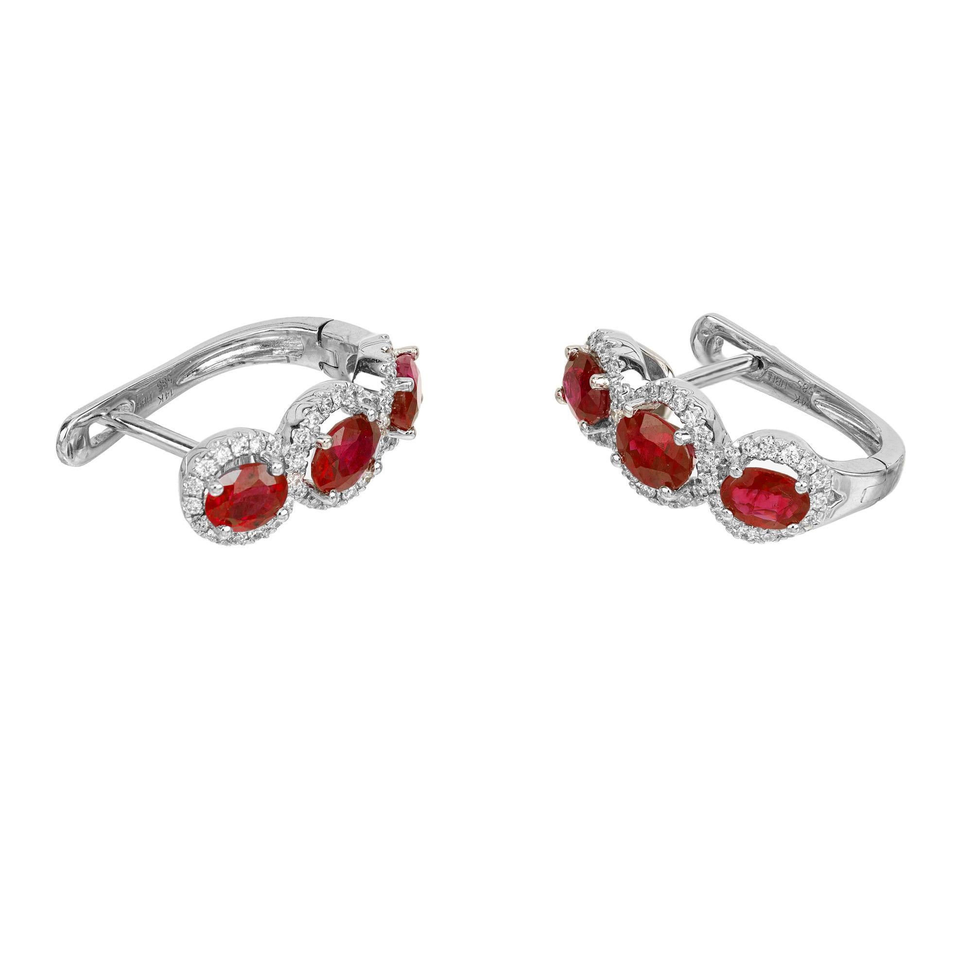 Oval Cut Peter Suchy 1.50 Carat Oval Ruby Round Diamond White Gold Hoop Earrings For Sale