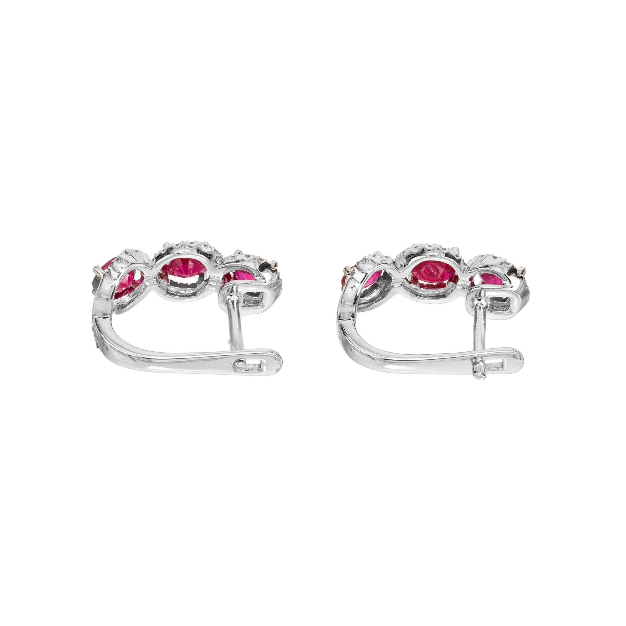 Peter Suchy 1.50 Carat Oval Ruby Round Diamond White Gold Hoop Earrings In New Condition For Sale In Stamford, CT