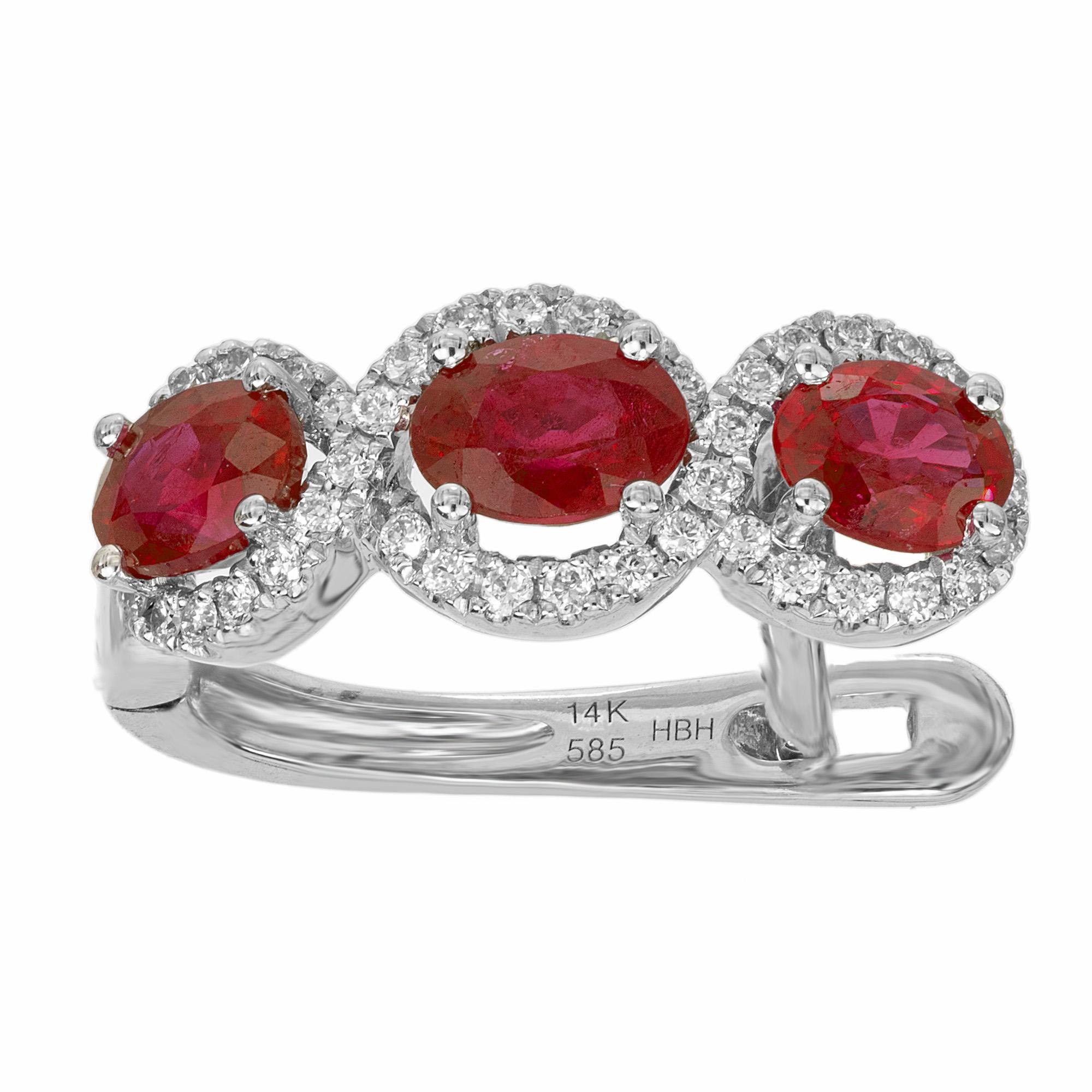 Women's Peter Suchy 1.50 Carat Oval Ruby Round Diamond White Gold Hoop Earrings For Sale