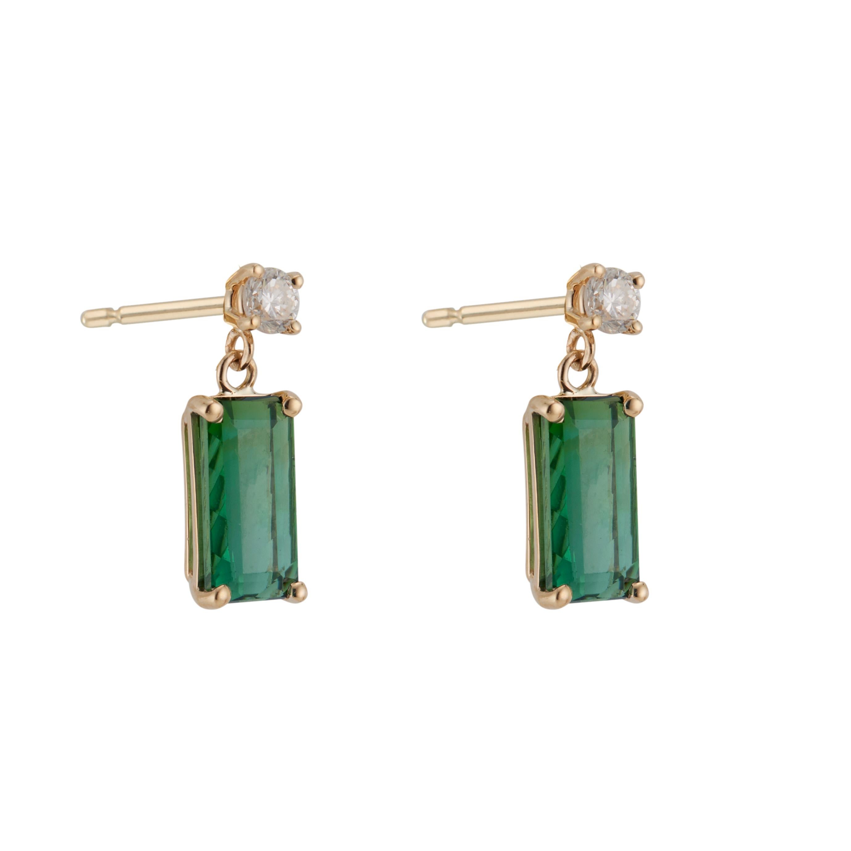 Round Cut Peter Suchy 1.50 Carat Tourmaline Diamond Yellow Gold Dangle Earrings For Sale