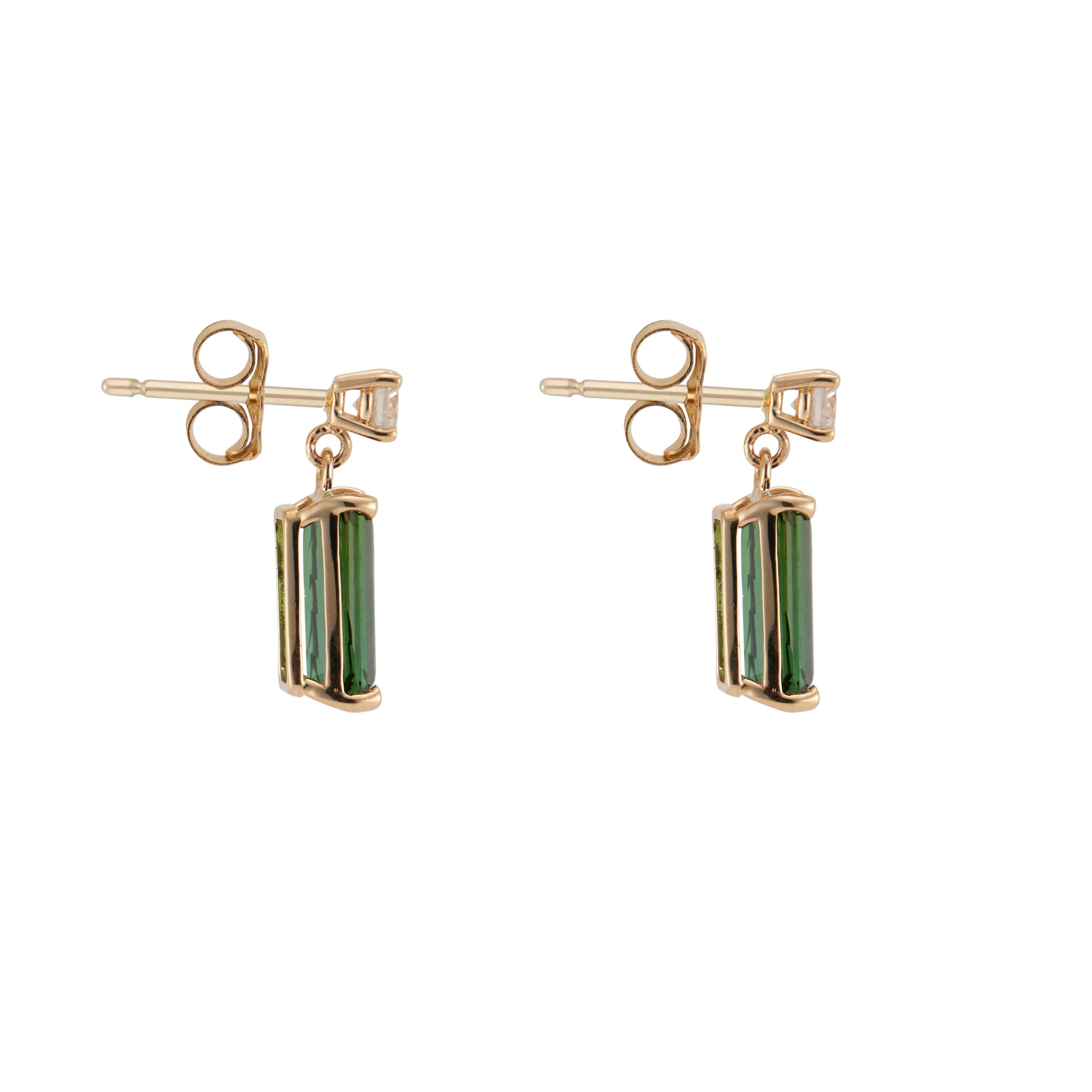 Peter Suchy 1.50 Carat Tourmaline Diamond Yellow Gold Dangle Earrings In New Condition For Sale In Stamford, CT