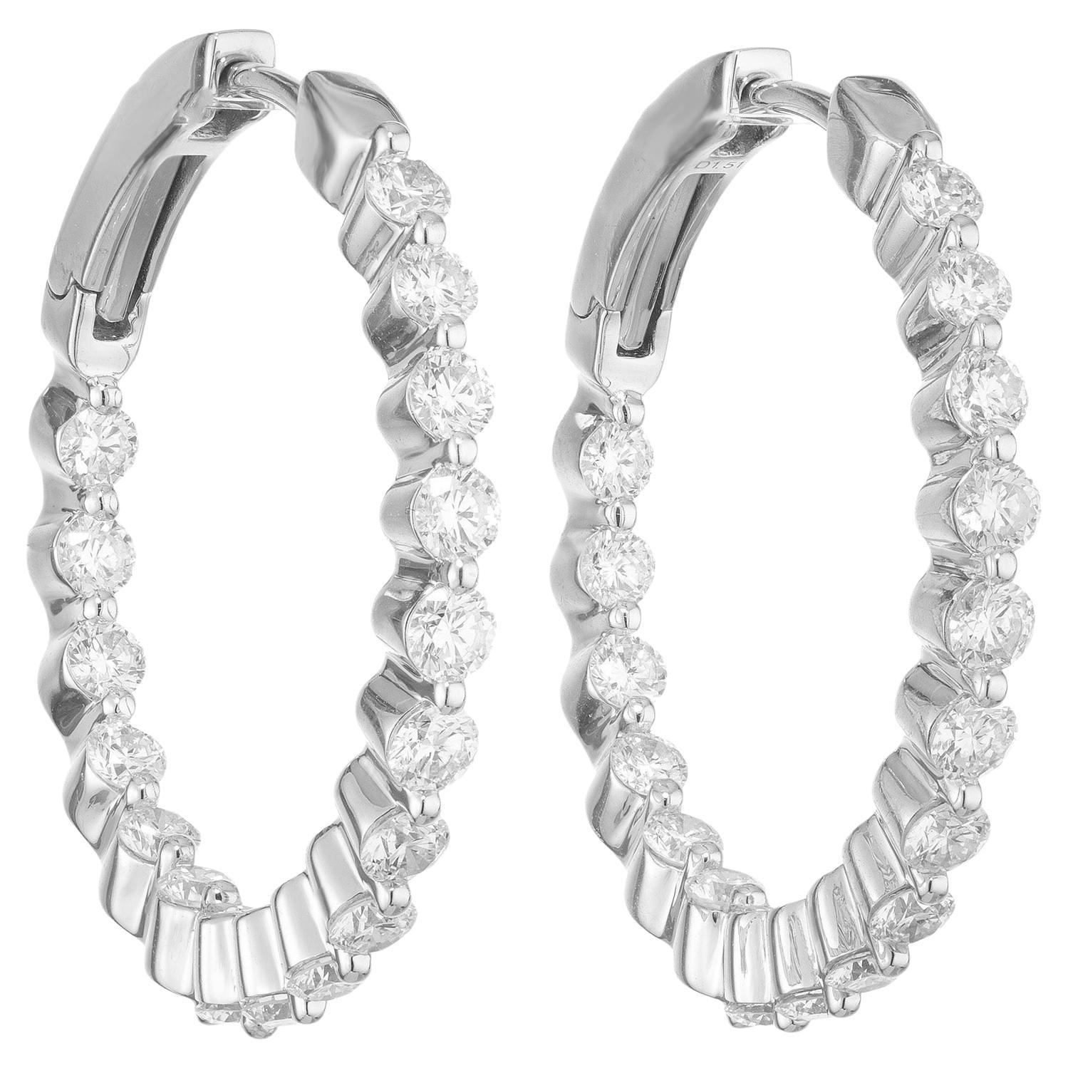 Peter Suchy 1.51 Carat Round Brilliant Cut Diamond White Gold Hoop Earrings