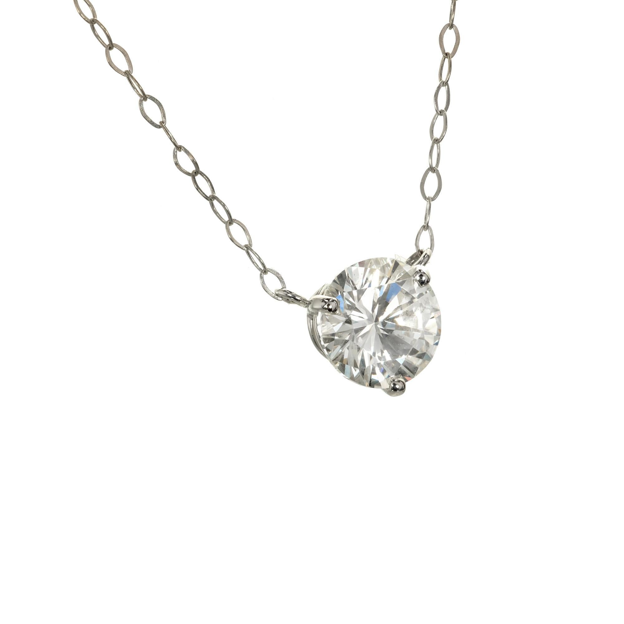 1.51 carat solitaire round diamond pendant necklace. The EGL Certified diamond is set in a classic platinum pendant. Created in the Peter Suchy Workshop

1 round brilliant H-I VS2 diamond, Approximate 1.51 carat. EGL Certificate #