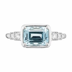 Peter Suchy 1.52 Carat Rectangular Aquamarine Diamond White Gold Engagement Ring