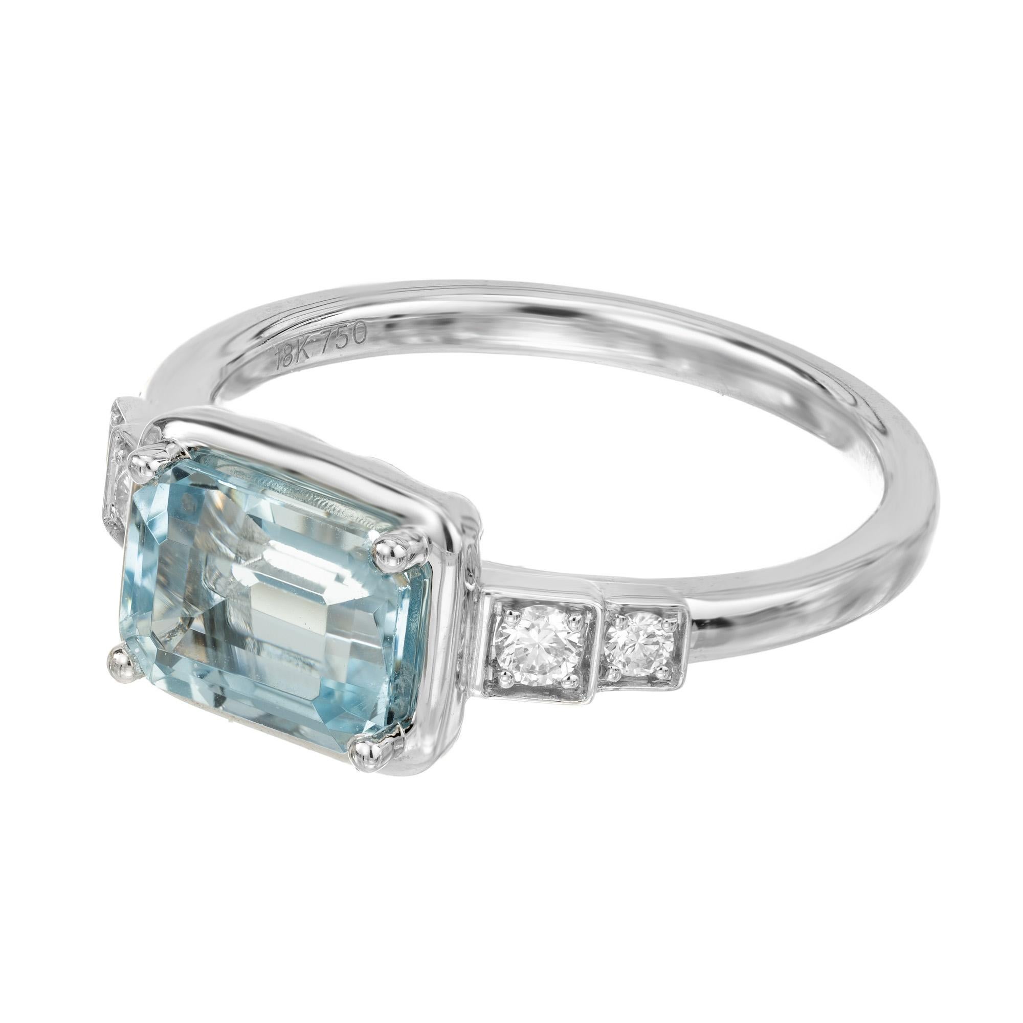 Emerald Cut Peter Suchy 1.52 Carat Rectangular Aquamarine Diamond White Gold Engagement Ring For Sale
