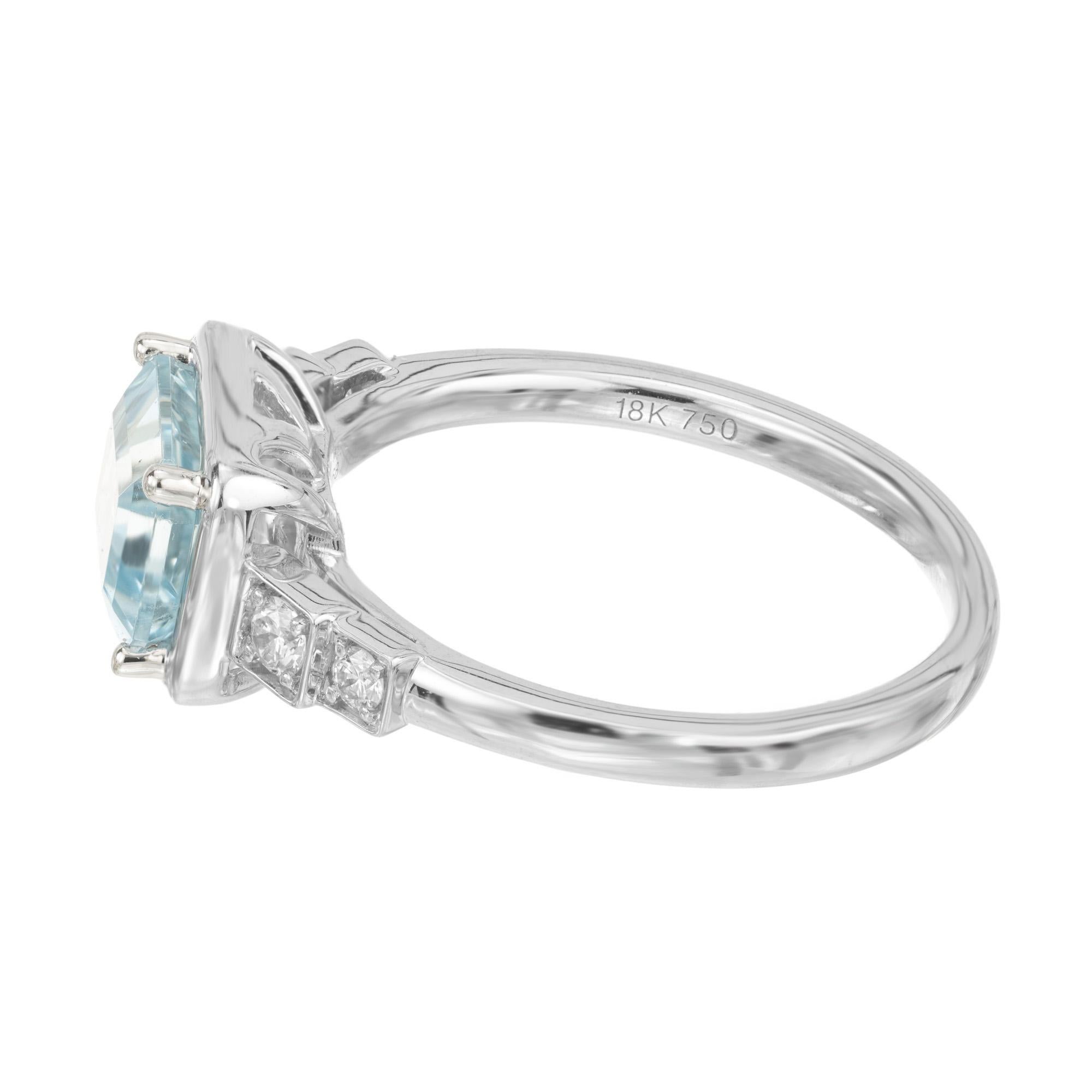 Peter Suchy 1.52 Carat Rectangular Aquamarine Diamond White Gold Engagement Ring In New Condition For Sale In Stamford, CT