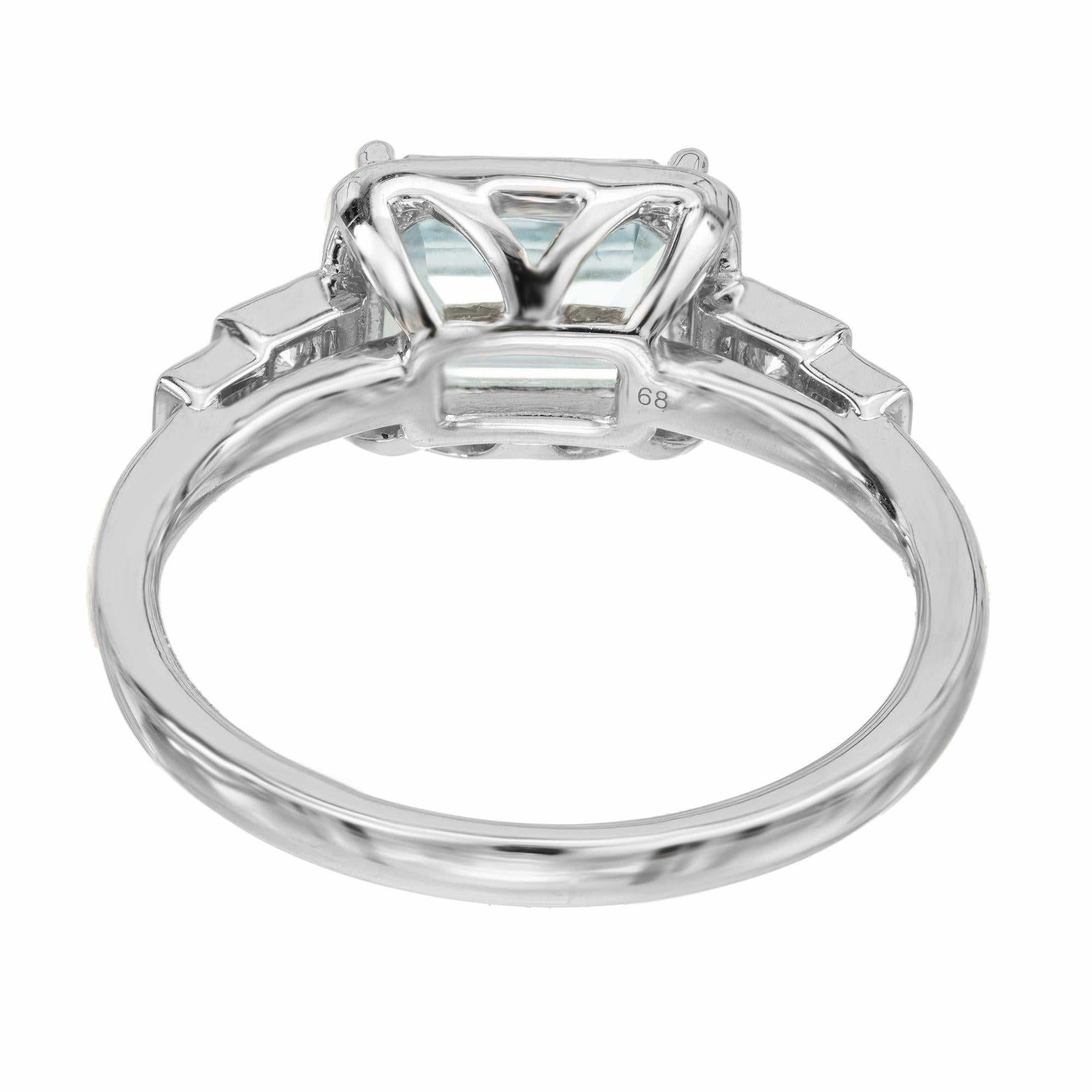 Women's Peter Suchy 1.52 Carat Rectangular Aquamarine Diamond White Gold Engagement Ring For Sale