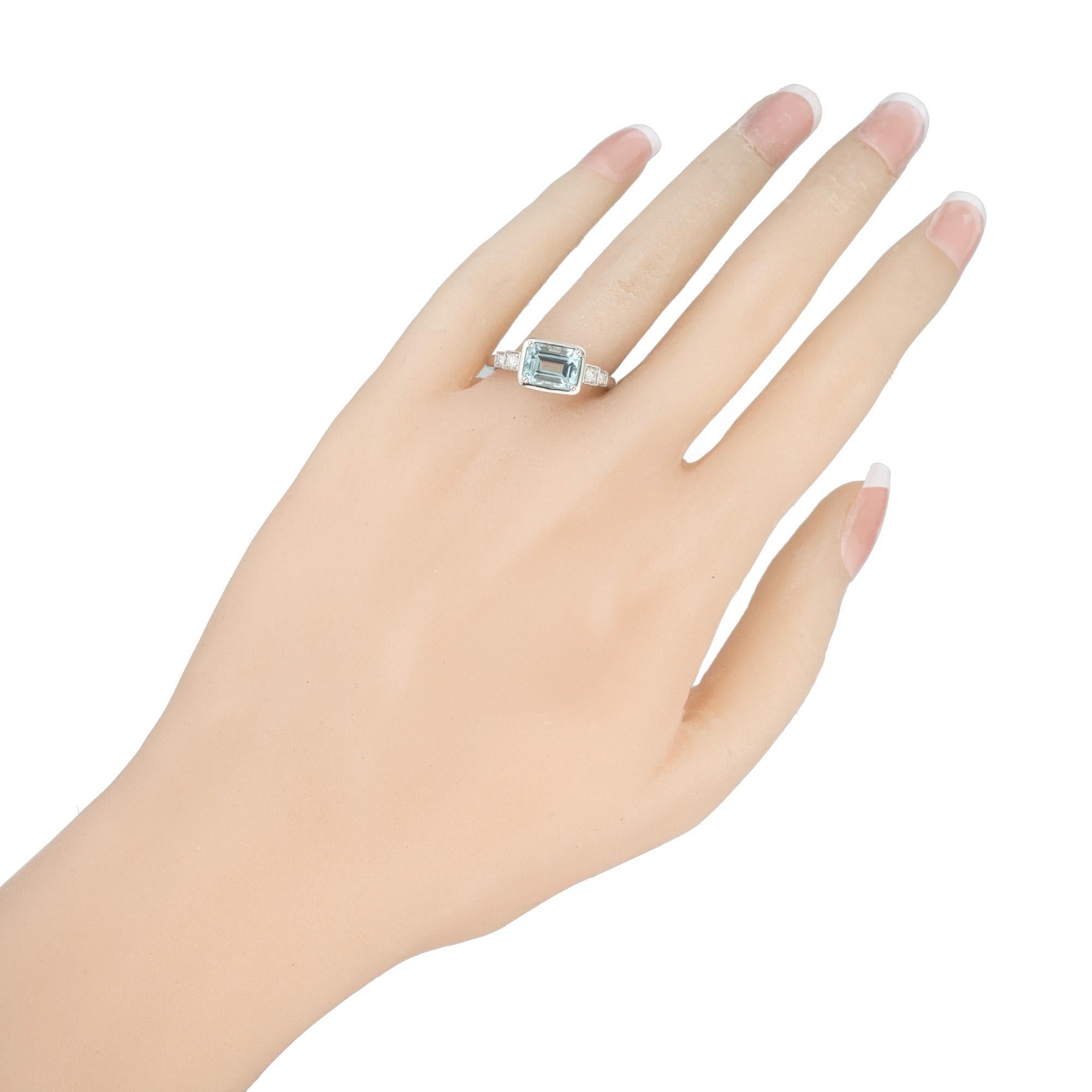 Peter Suchy 1.52 Carat Rectangular Aquamarine Diamond White Gold Engagement Ring For Sale 2