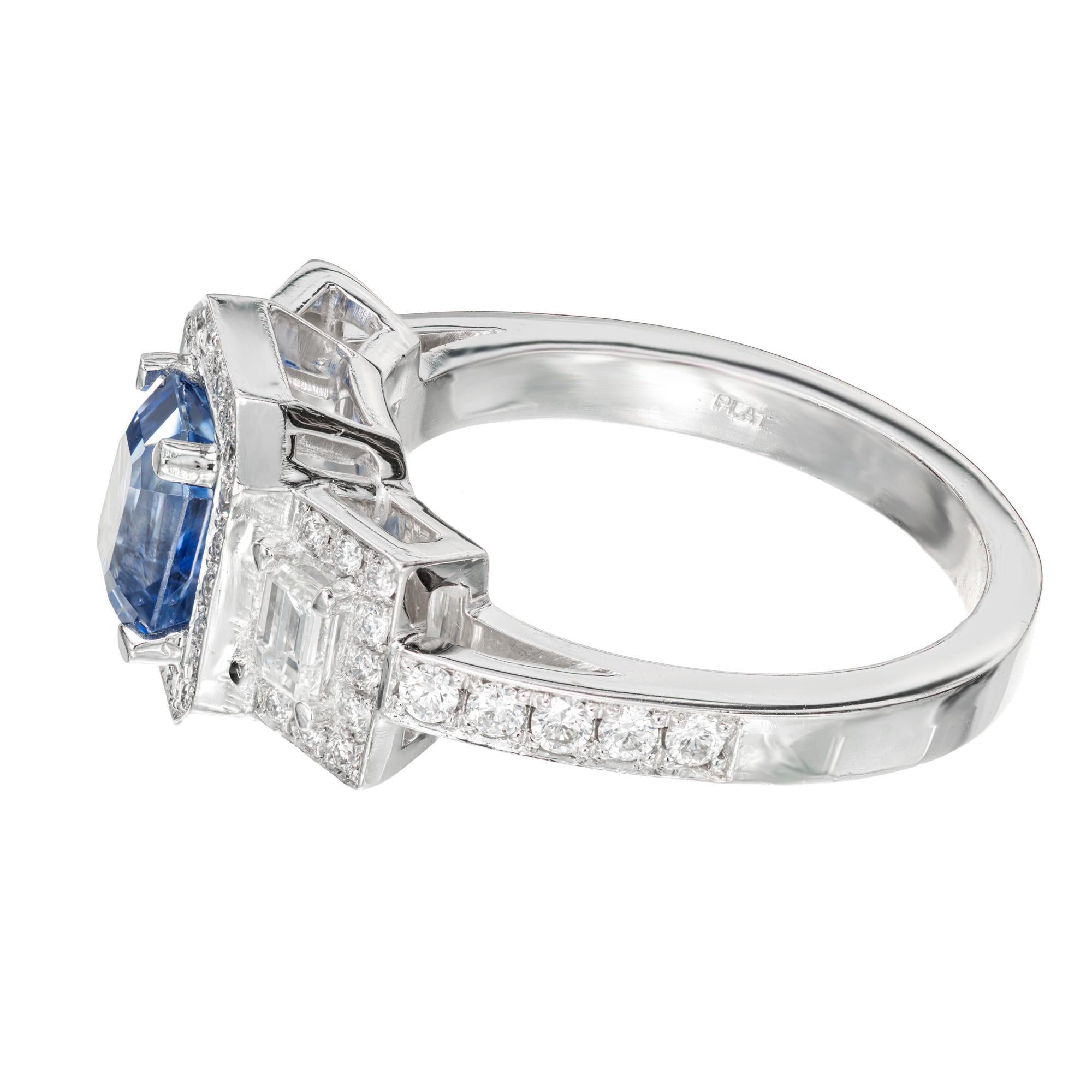 Women's Peter Suchy 1.53 Carat Sapphire Diamond Platinum Three-Stone Engagement Ring For Sale