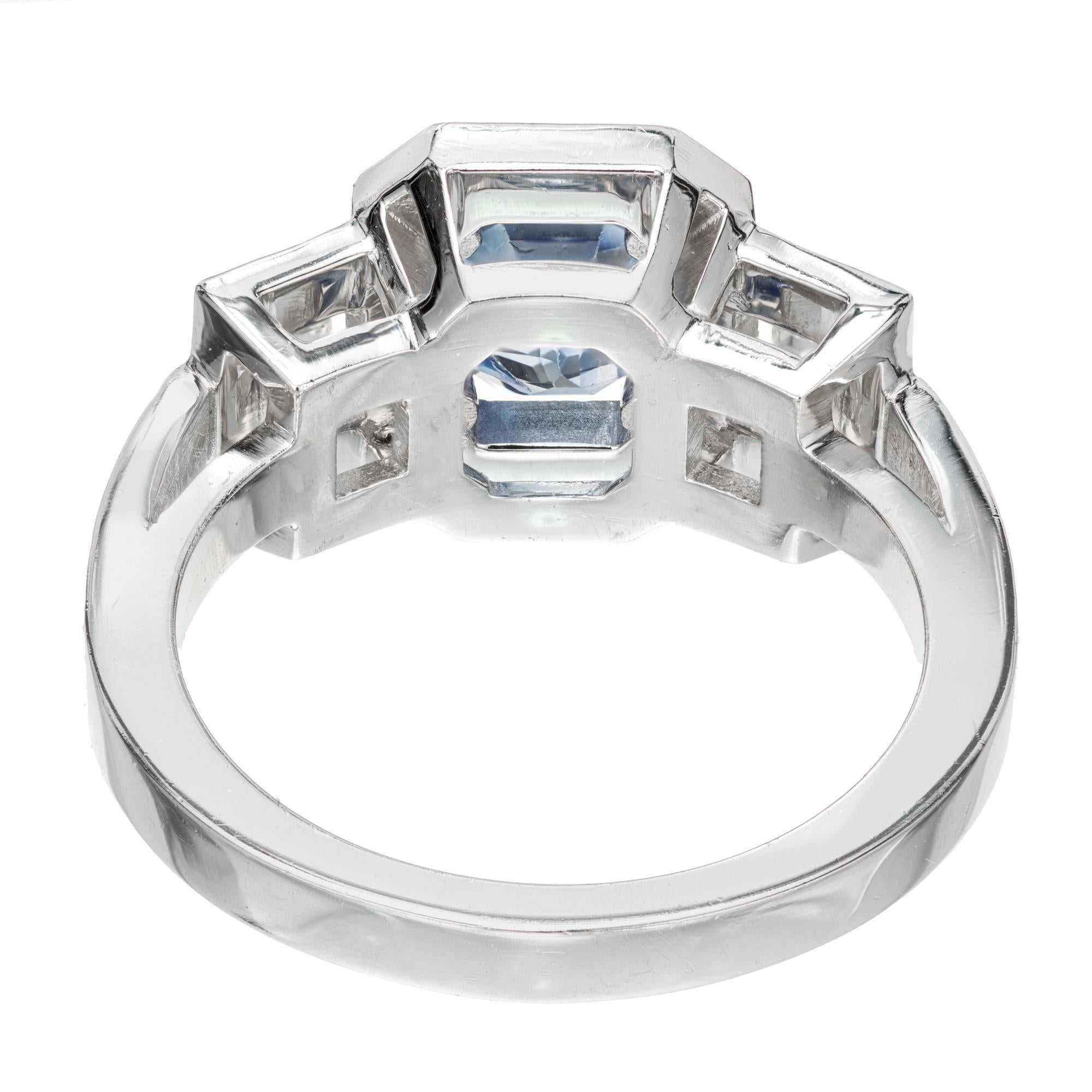 Peter Suchy 1.53 Carat Sapphire Diamond Platinum Three-Stone Engagement Ring For Sale 1