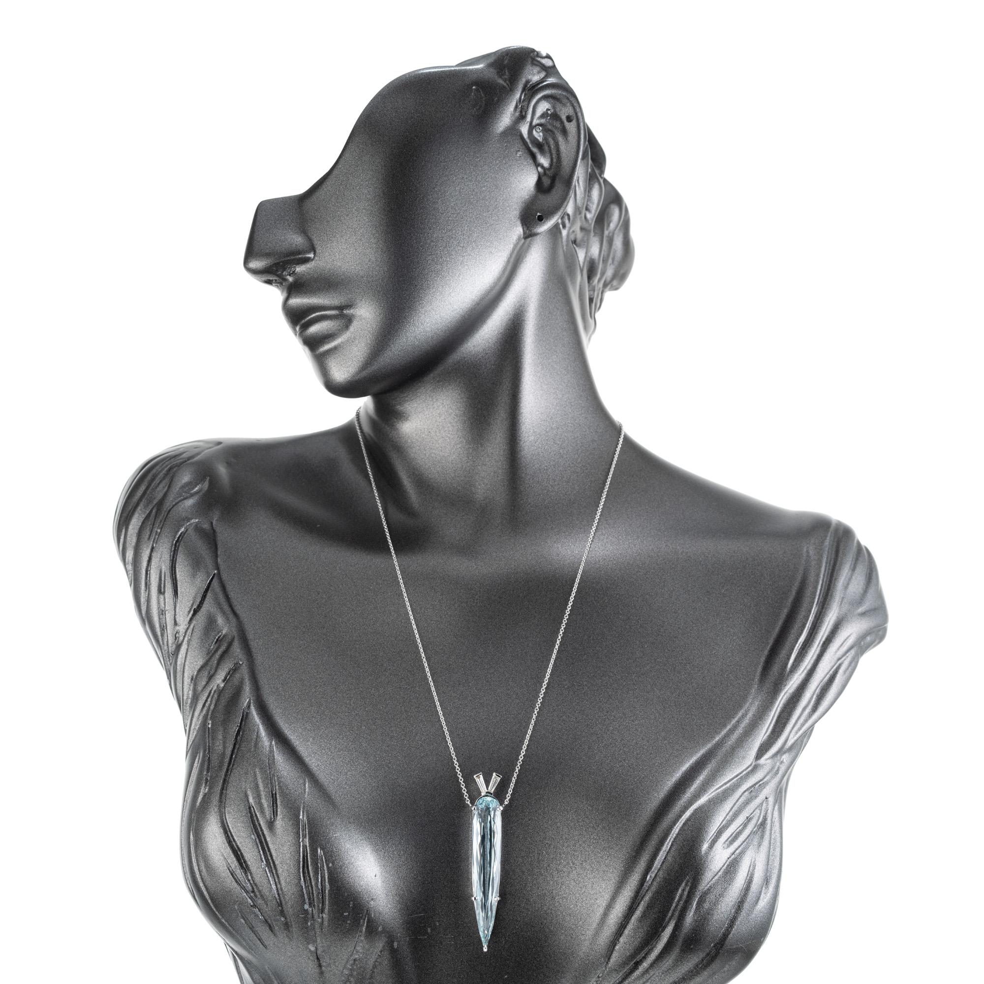 Peter Suchy 15.31 Carat Pear Aquamarine Diamond White Gold Pendant Necklace  For Sale 1
