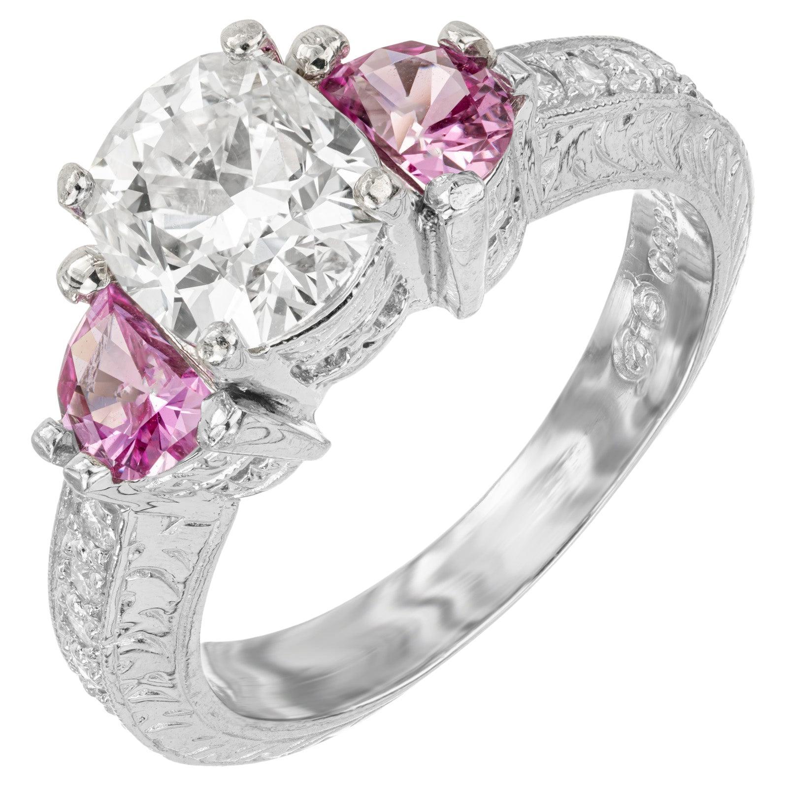 Peter Suchy Bague de fiançailles en platine avec diamant de 1,55 carat et saphir rose