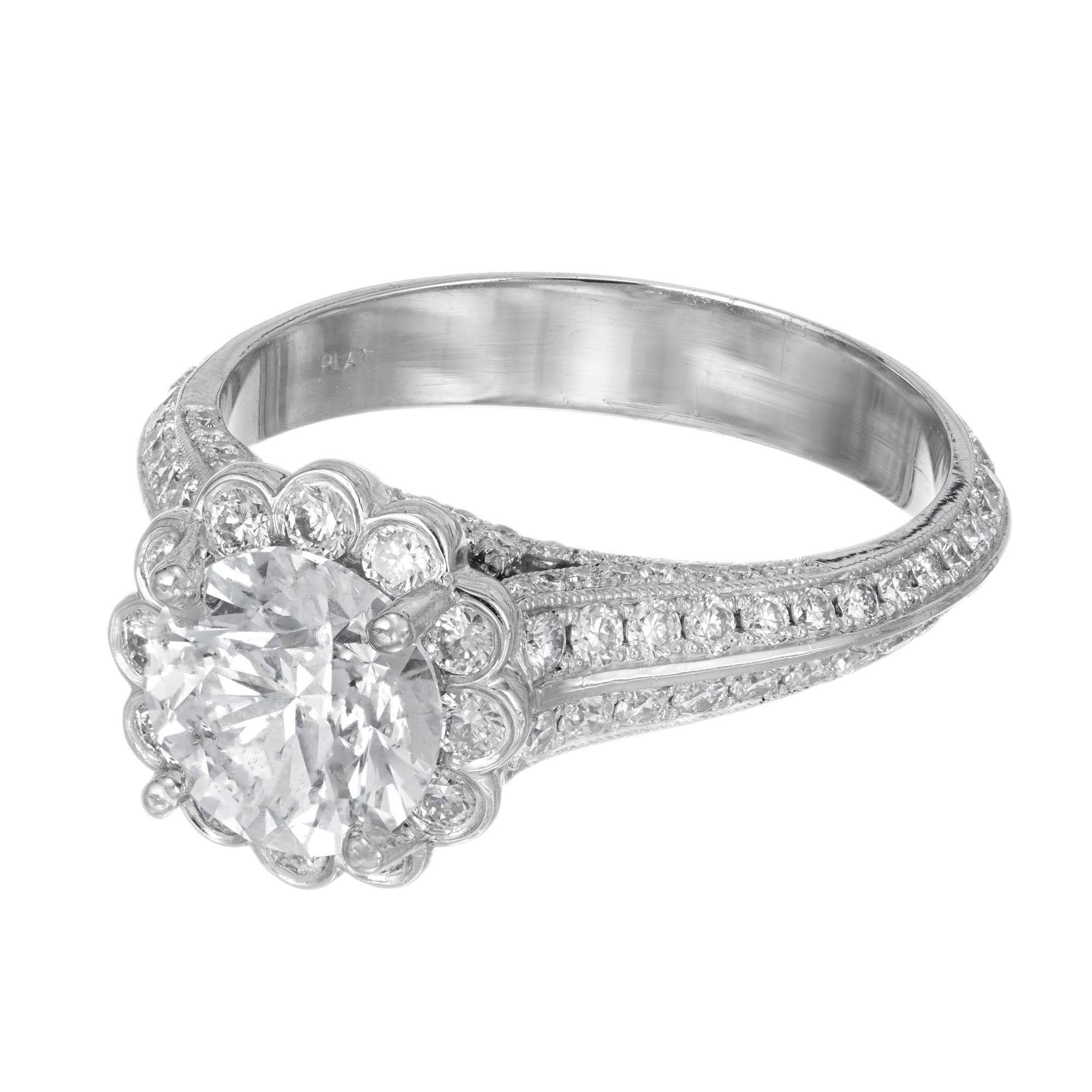 Verlobungsring aus Platin mit 1,55 Karat Halo-Diamant von Peter Suchy im Zustand „Hervorragend“ im Angebot in Stamford, CT