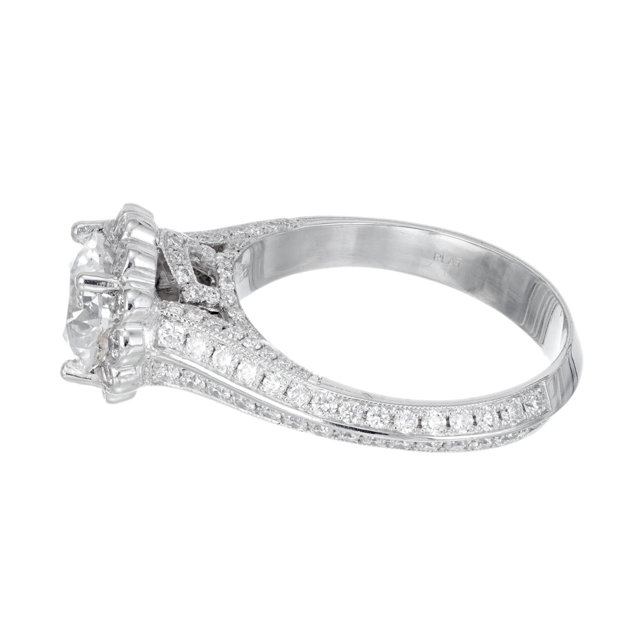 Women's Peter Suchy 1.55 Carat Halo Diamond Platinum Engagement Ring For Sale