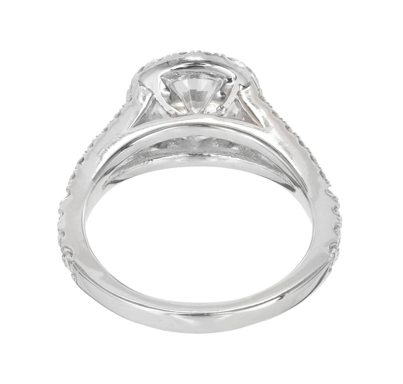 Round Cut Peter Suchy 1.55 Carat Round Diamond Halo Split Shank Platinum Engagement Ring For Sale