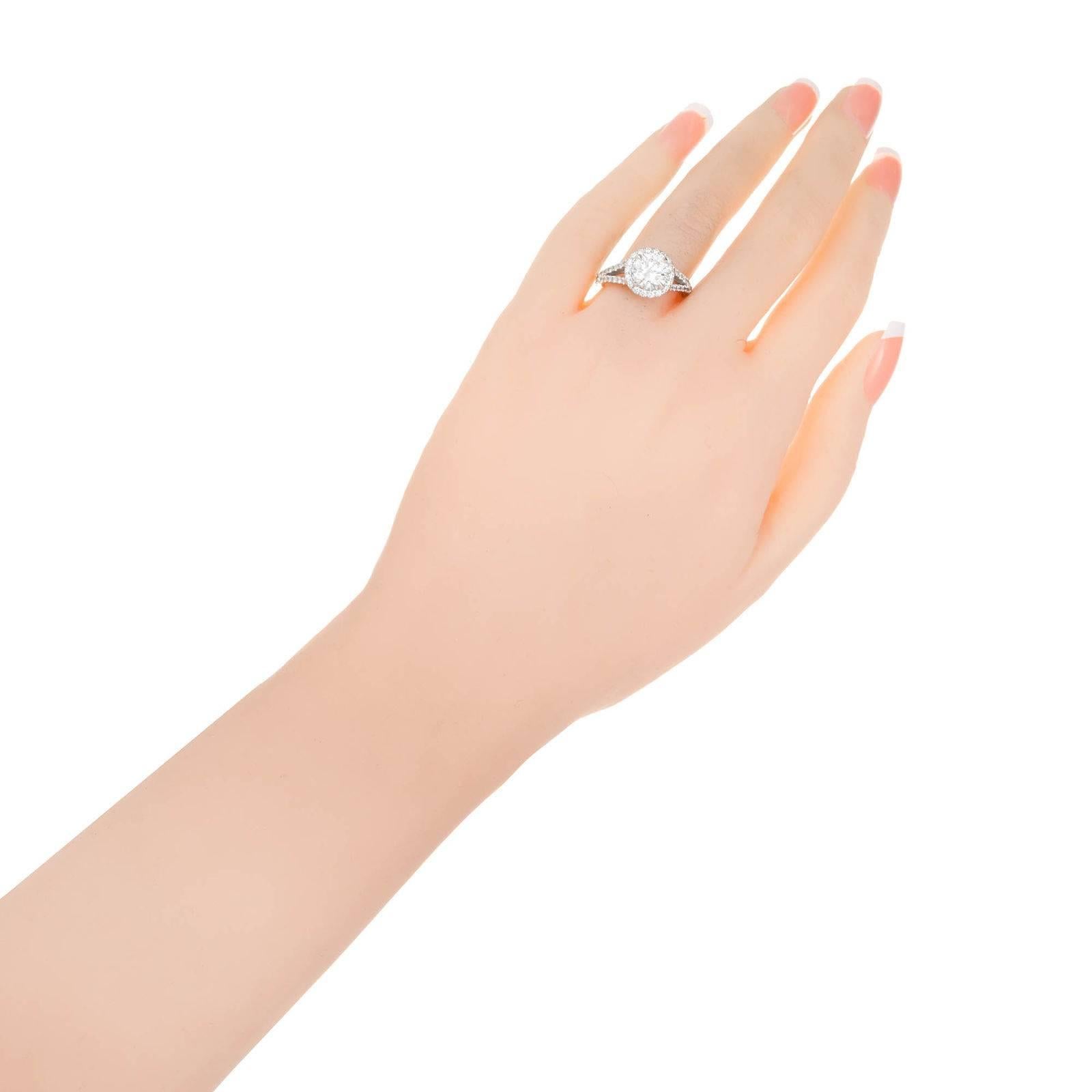 Women's Peter Suchy 1.55 Carat Round Diamond Halo Split Shank Platinum Engagement Ring For Sale