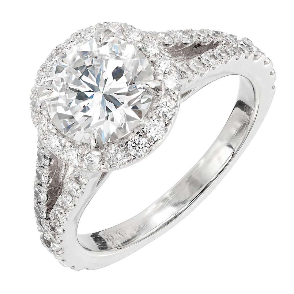 .91 Carats Round Diamonds Gold Split Shank Halo Engagement Ring at ...