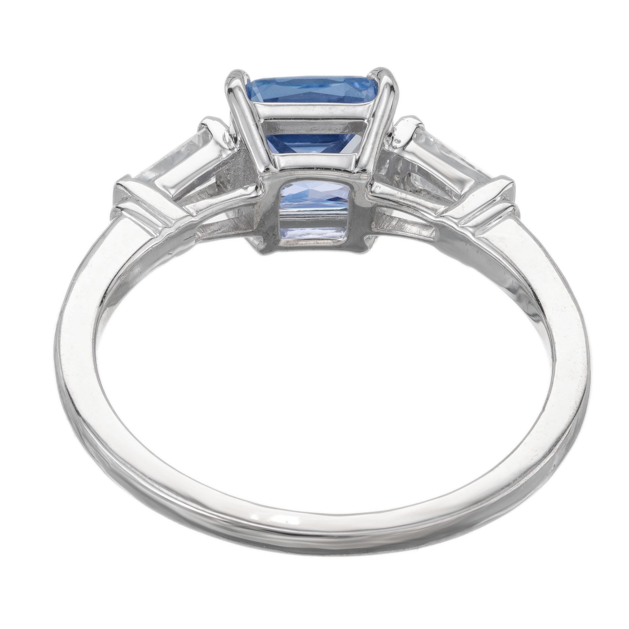 Octagon Cut Peter Suchy 1.55 Carat Sapphire Diamond Platinum Three-Stone Engagement Ring