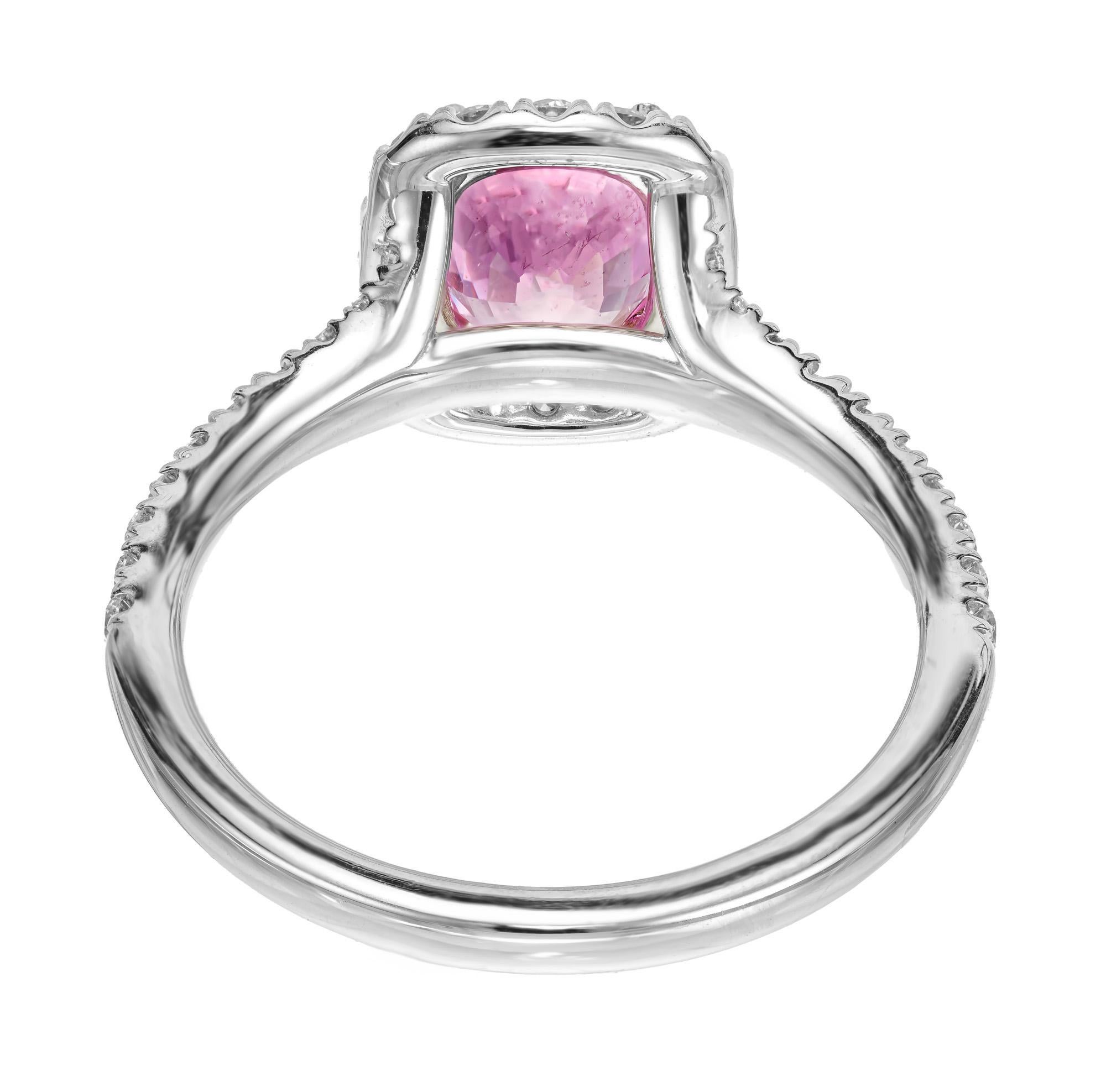 Oval Cut Peter Suchy 1.58 Carat Hot Pink Sapphire Diamond Halo Gold Engagement Ring  For Sale