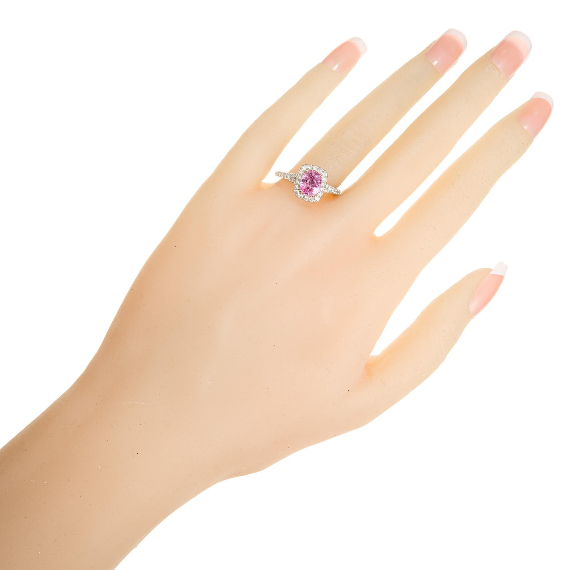 Women's Peter Suchy 1.58 Carat Hot Pink Sapphire Diamond Halo Gold Engagement Ring  For Sale