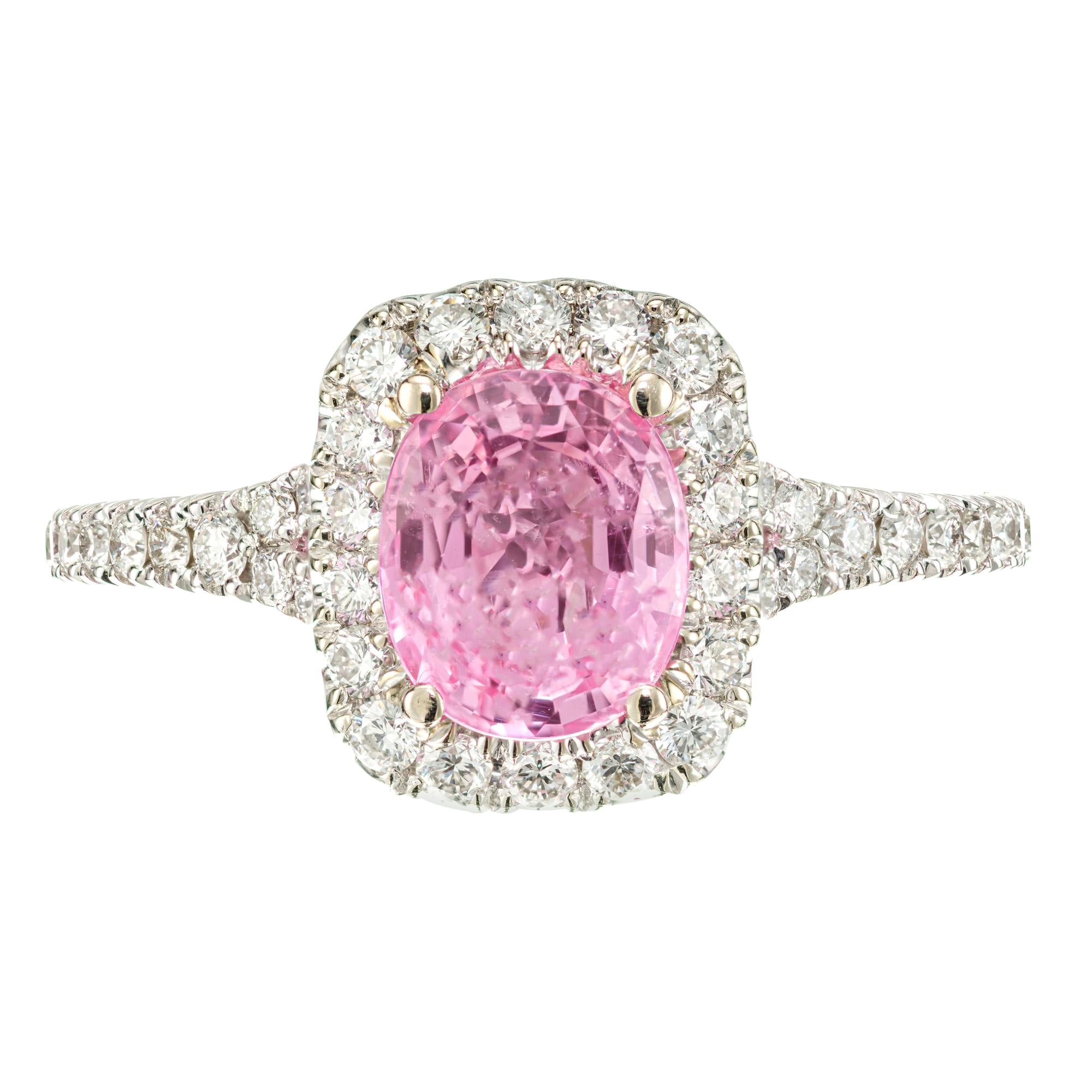 Peter Suchy Anello di fidanzamento in oro con zaffiro rosa caldo e diamante aureolato da 1,58 carati