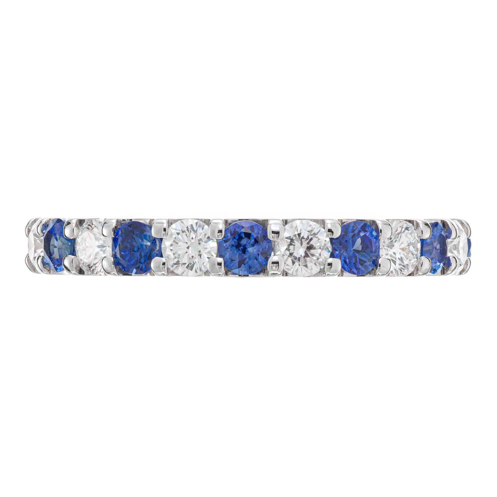 Peter Suchy 1.59 Carat Blue Sapphire Diamond Platinum Eternity Band Ring In Excellent Condition For Sale In Stamford, CT