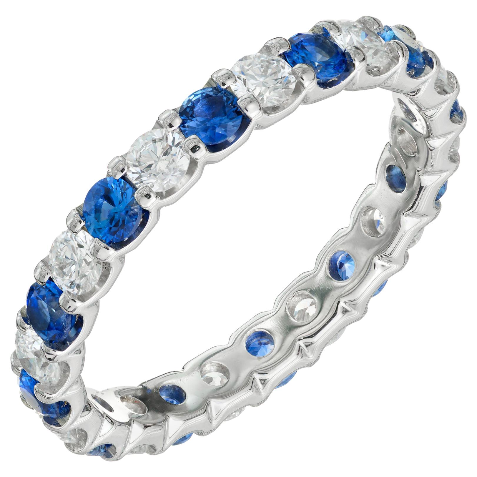 Peter Suchy 1.59 Carat Blue Sapphire Diamond Platinum Eternity Band Ring For Sale