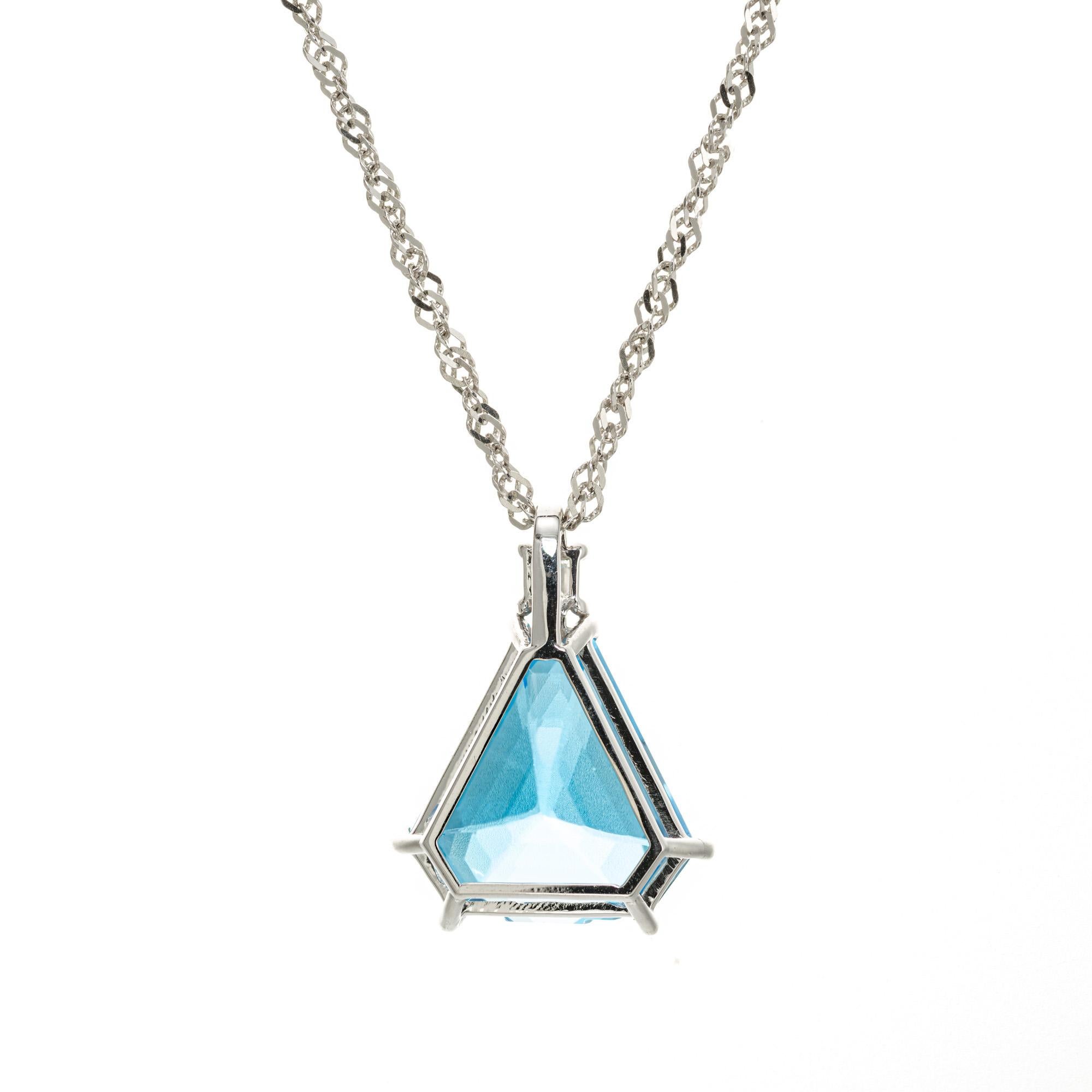 Square Cut Peter Suchy 16.12 Blue Topaz Diamond White Gold Pendant Necklace For Sale