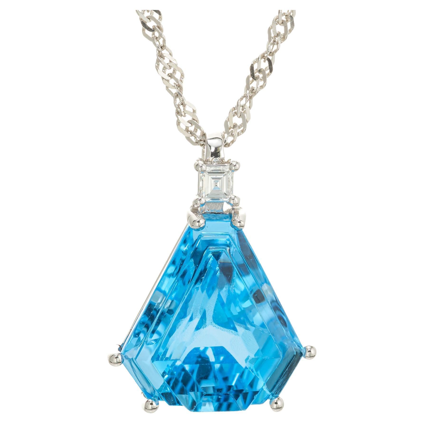 Peter Suchy 16.12 Blue Topaz Diamond White Gold Pendant Necklace For Sale