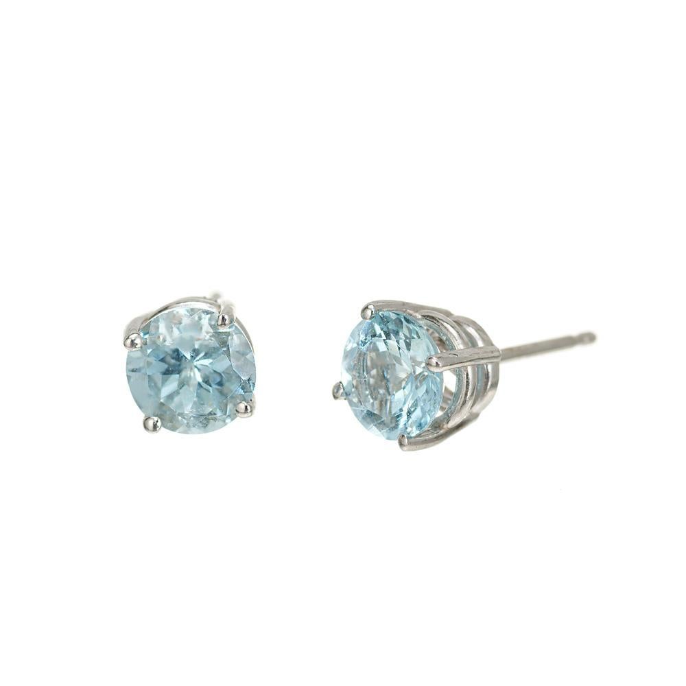 Round Cut Peter Suchy 1.63 Carat Aqua White Gold Stud Earrings For Sale