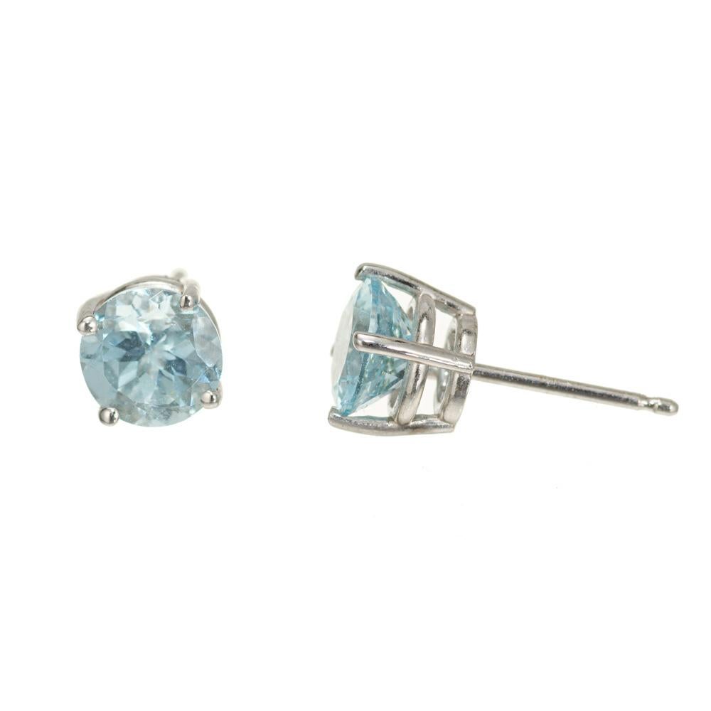 Round Cut Peter Suchy 1.63 Carat Aqua White Gold Stud Earrings For Sale