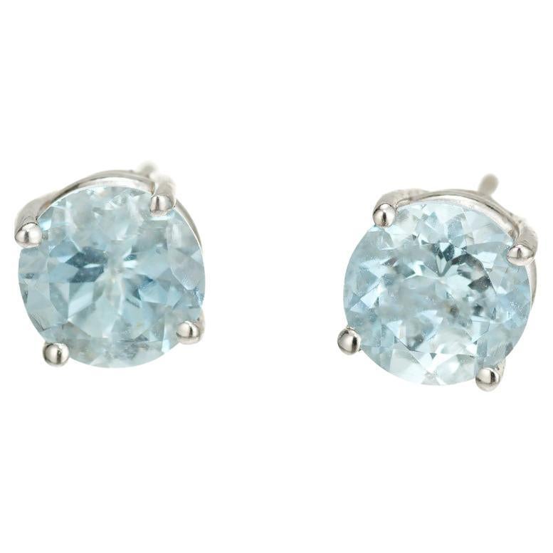 Peter Suchy 1.63 Carat Aqua White Gold Stud Earrings For Sale