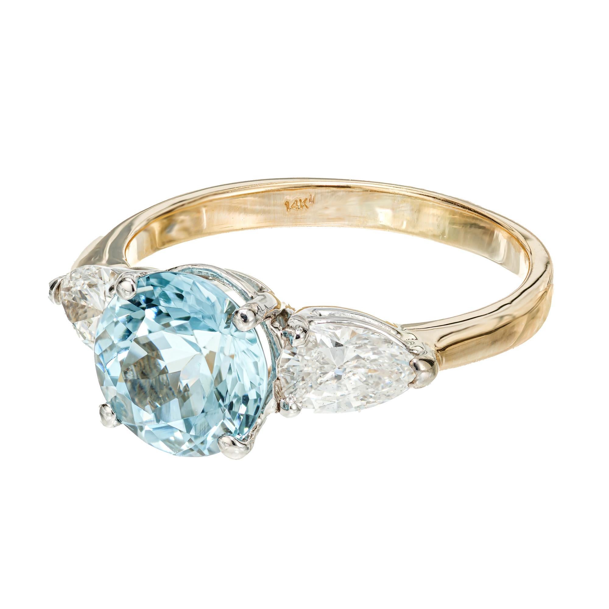 Round Cut Peter Suchy 1.65 Carat Aqua Diamond Gold Three-Stone Engagement Ring For Sale