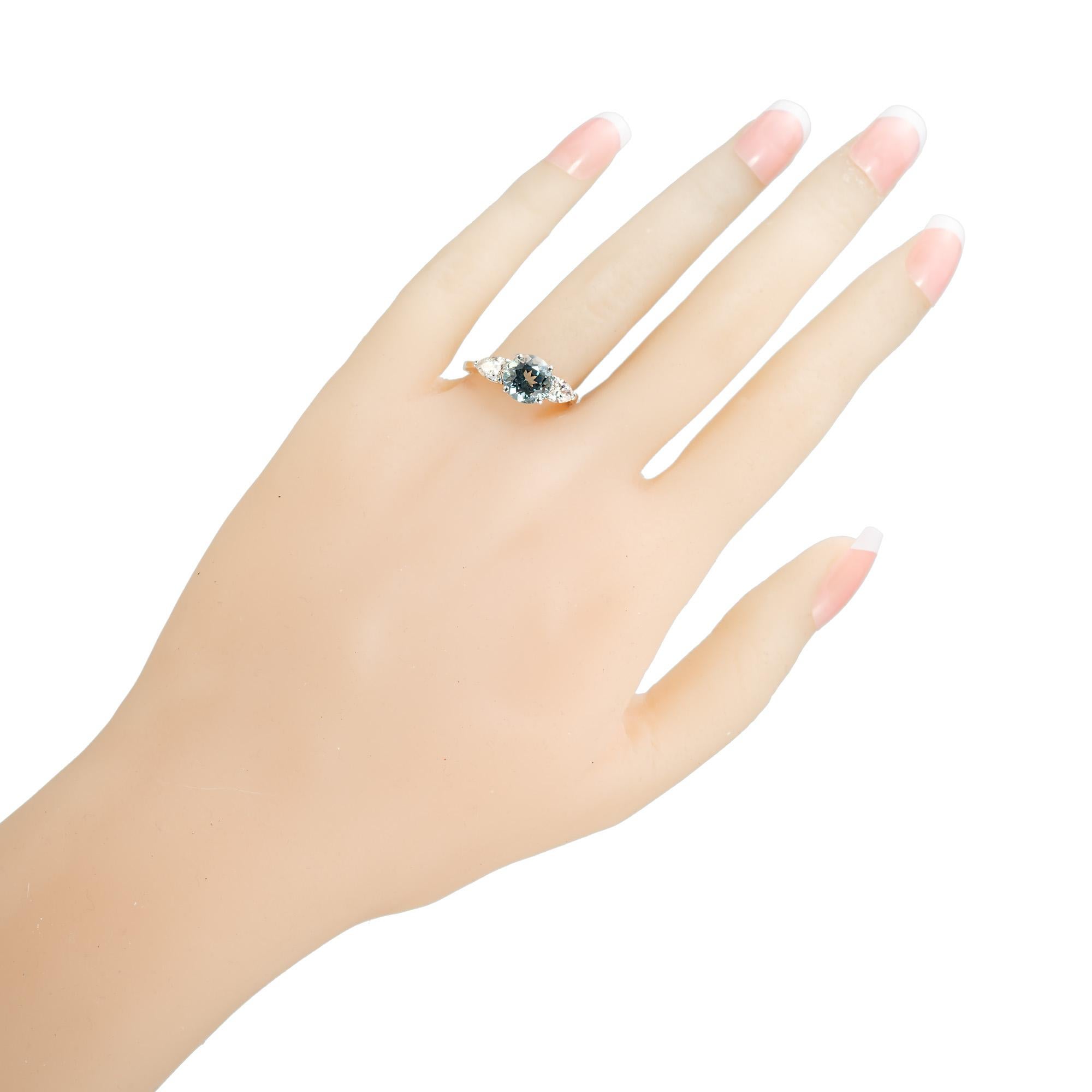 Peter Suchy 1.65 Carat Aqua Diamond Gold Three-Stone Engagement Ring For Sale 2