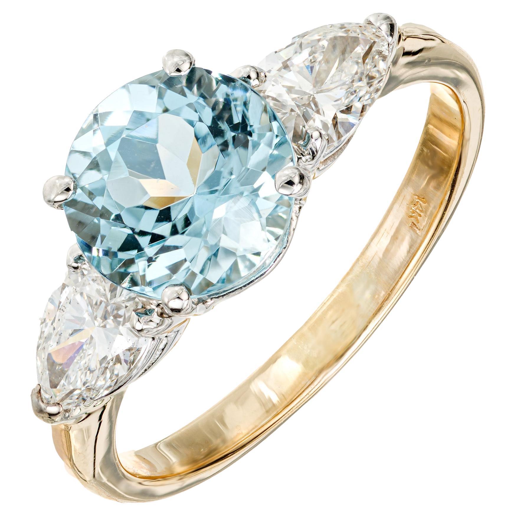 Peter Suchy 1.65 Carat Aqua Diamond Gold Three-Stone Engagement Ring For Sale