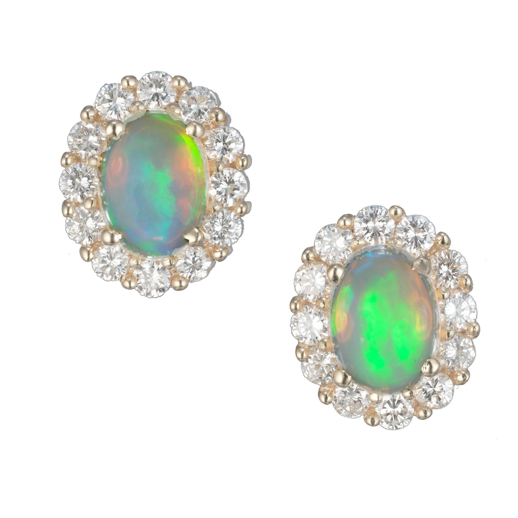 Peter Suchy 1.71 Carat Opal Diamond Yellow Gold Halo Earrings For Sale