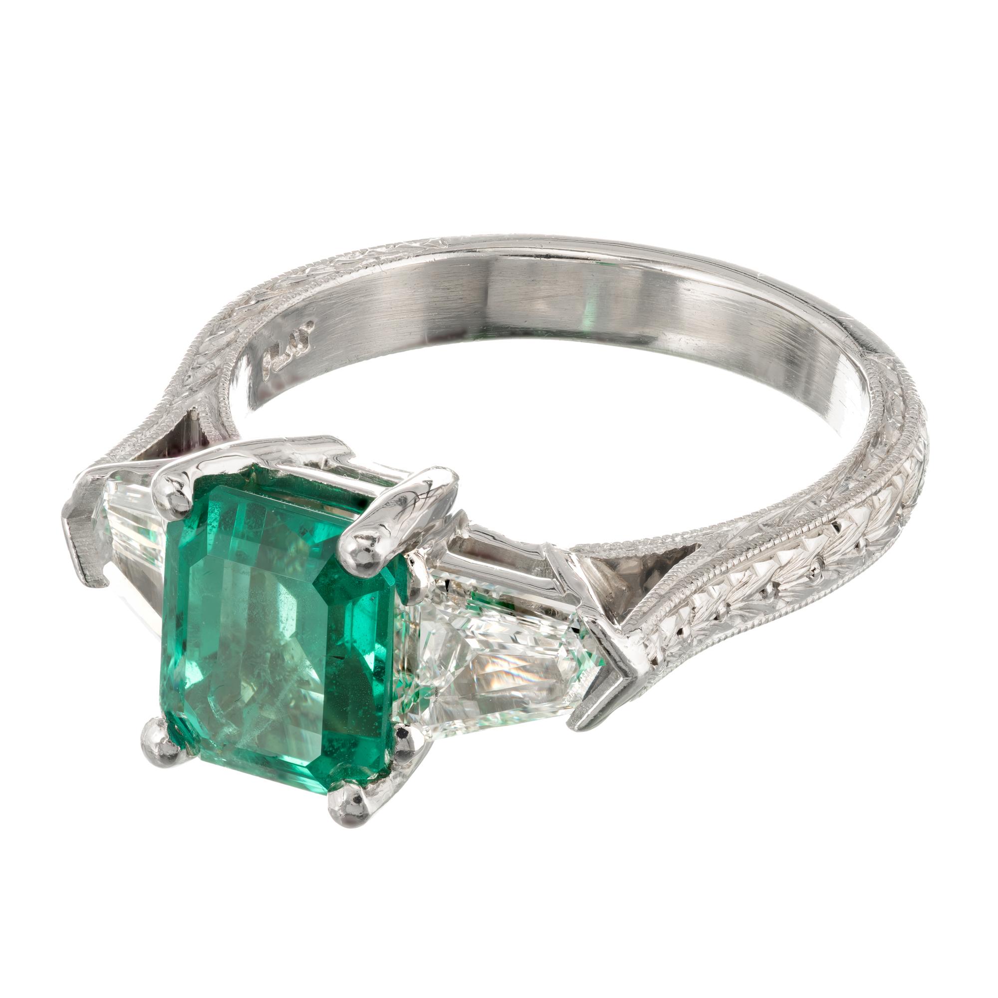 Women's Peter Suchy 1.73 Carat Emerald Diamond Platinum Three-Stone Engagement Ring