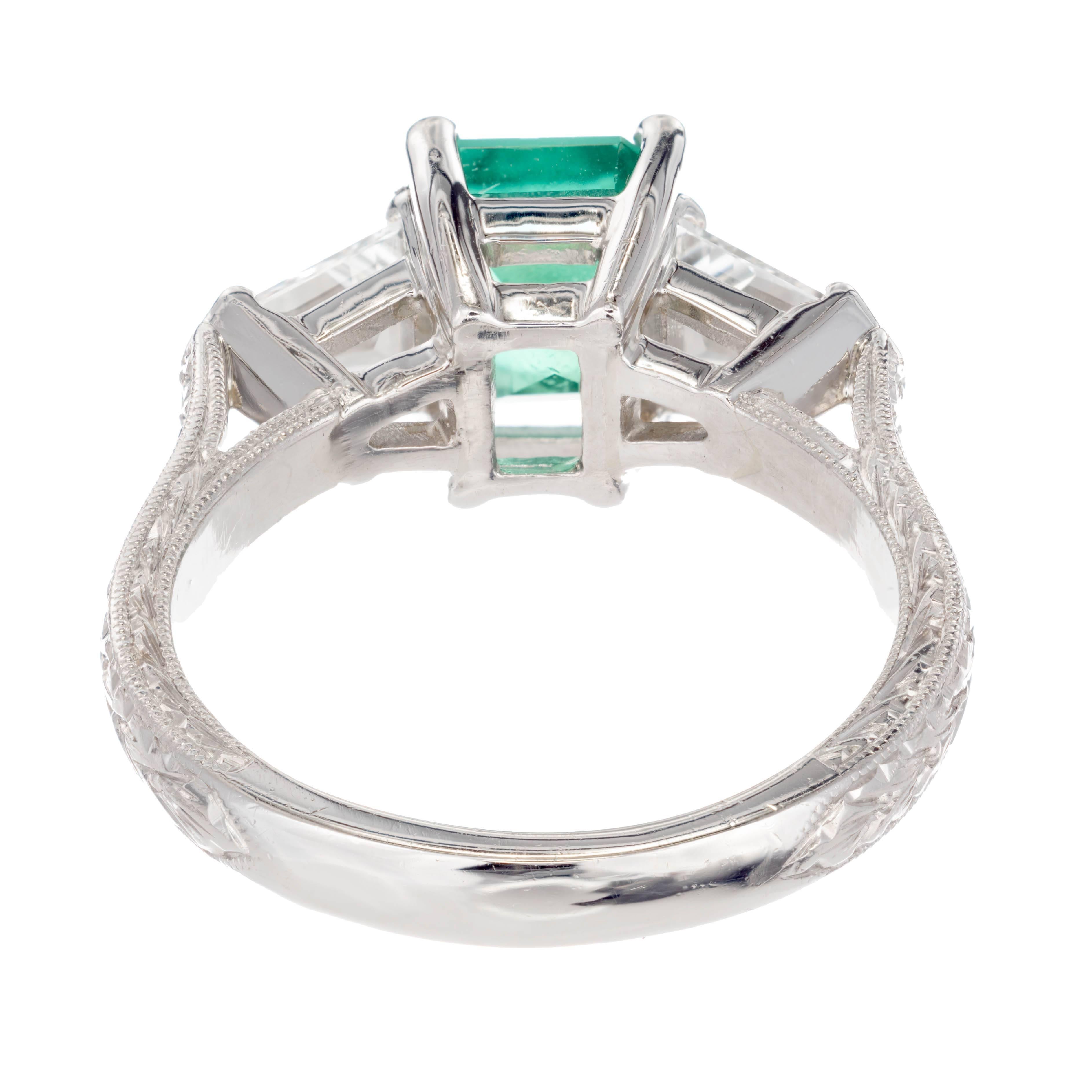 Emerald Cut Peter Suchy 1.73 Carat Emerald Diamond Platinum Three-Stone Engagement Ring