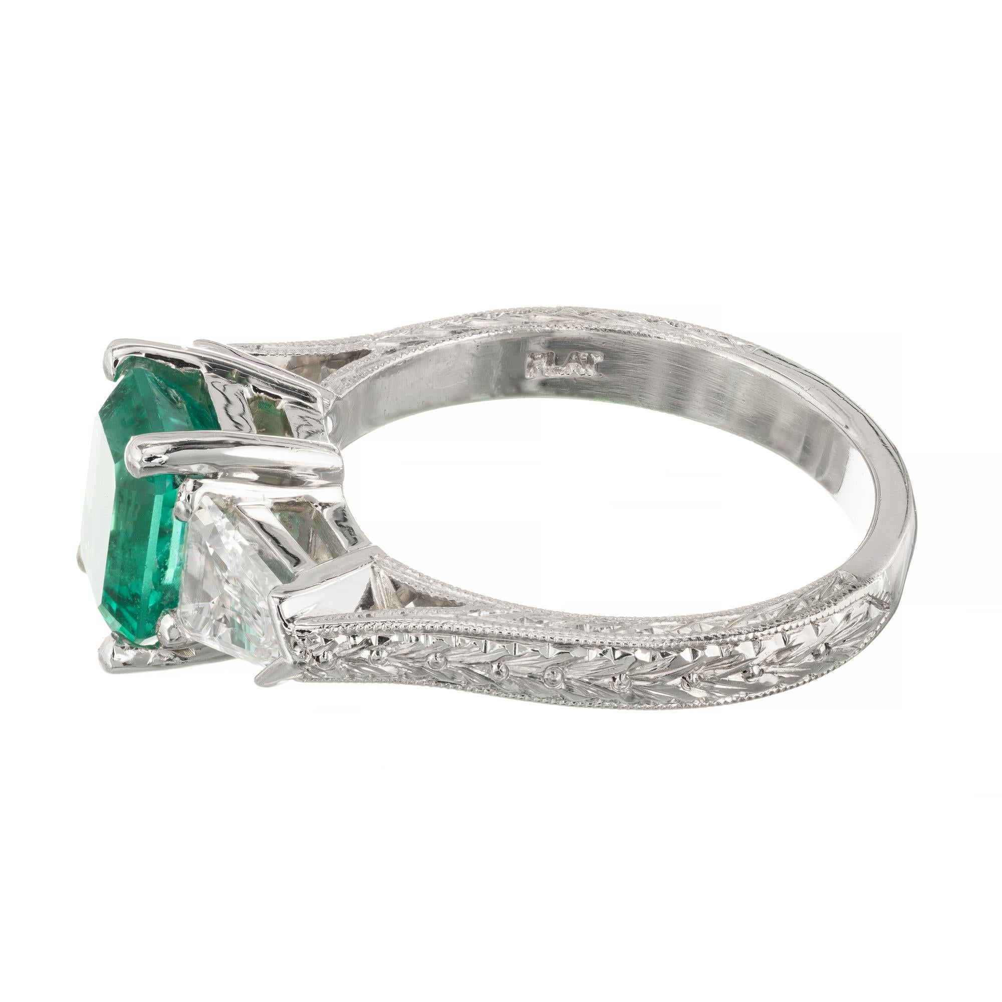 Peter Suchy 1.73 Carat Emerald Diamond Platinum Three-Stone Engagement Ring 1