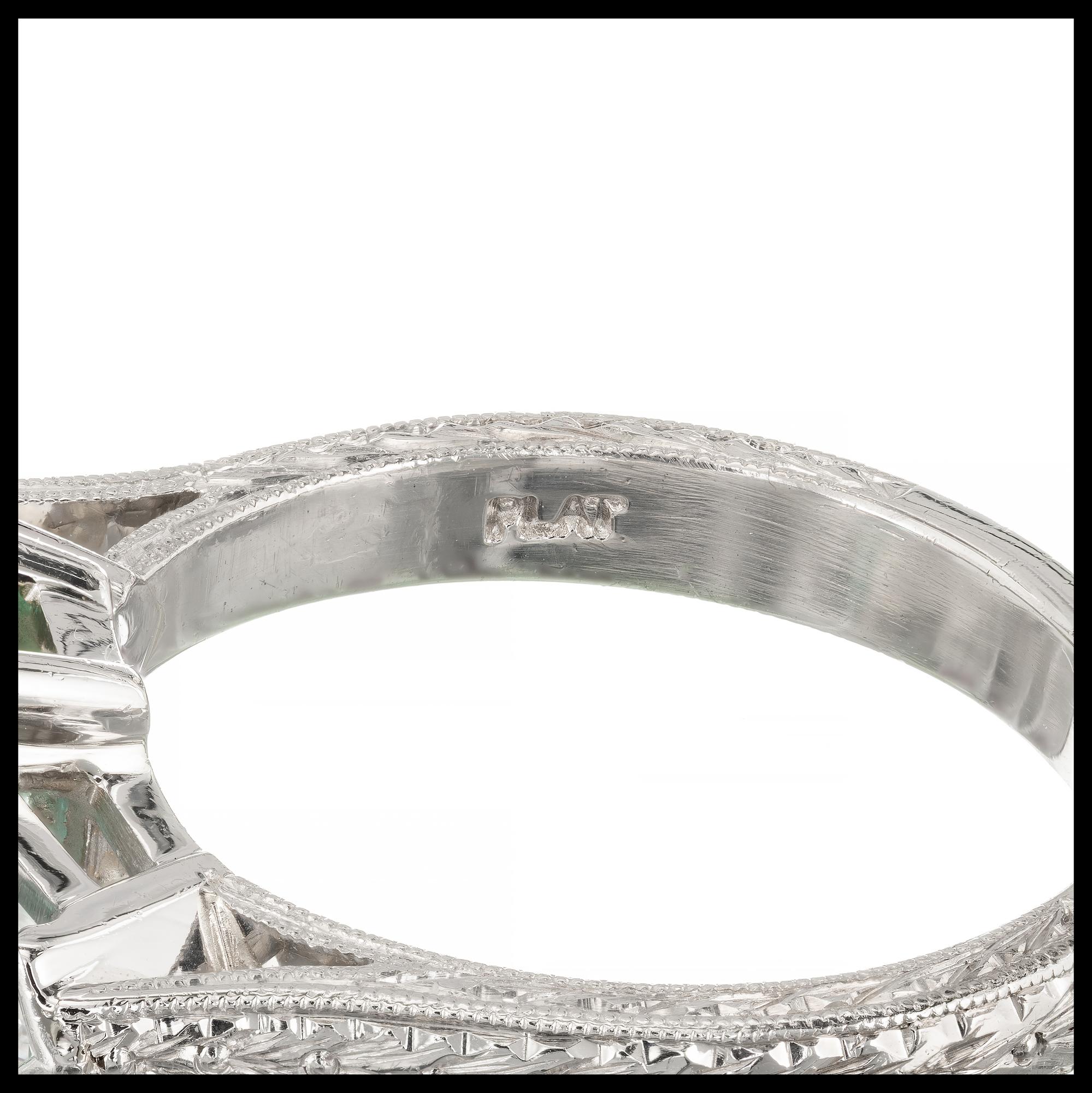 Peter Suchy 1.73 Carat Emerald Diamond Platinum Three-Stone Engagement Ring 2